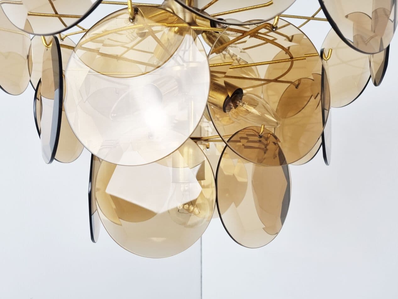 Żyrandol, mid-century, brązowy, szkło, Austria, lata 70. - 262922