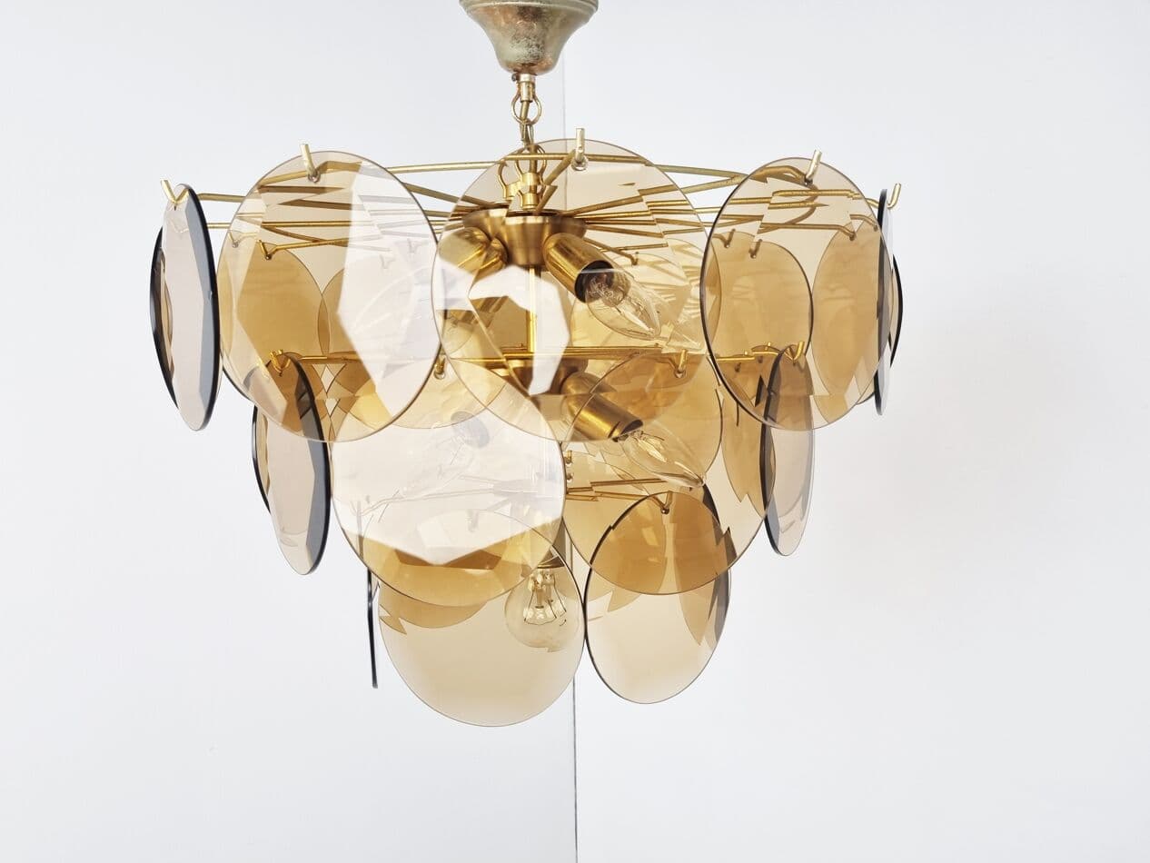 Żyrandol, mid-century, brązowy, szkło, Austria, lata 70. - 262920