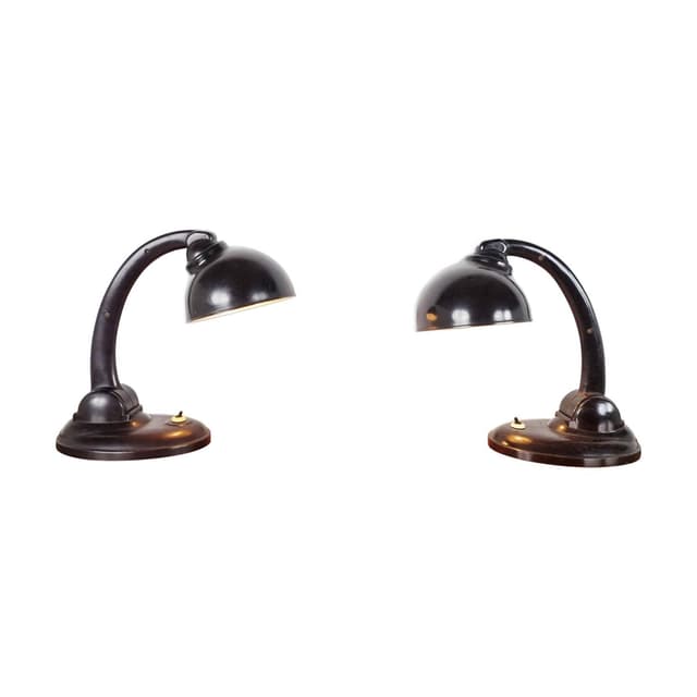 Para lamp stołowych, bakelit brązowy, proj. E. Kirkman Cole, Wielka Brytania, lata 30. - WYMIARY