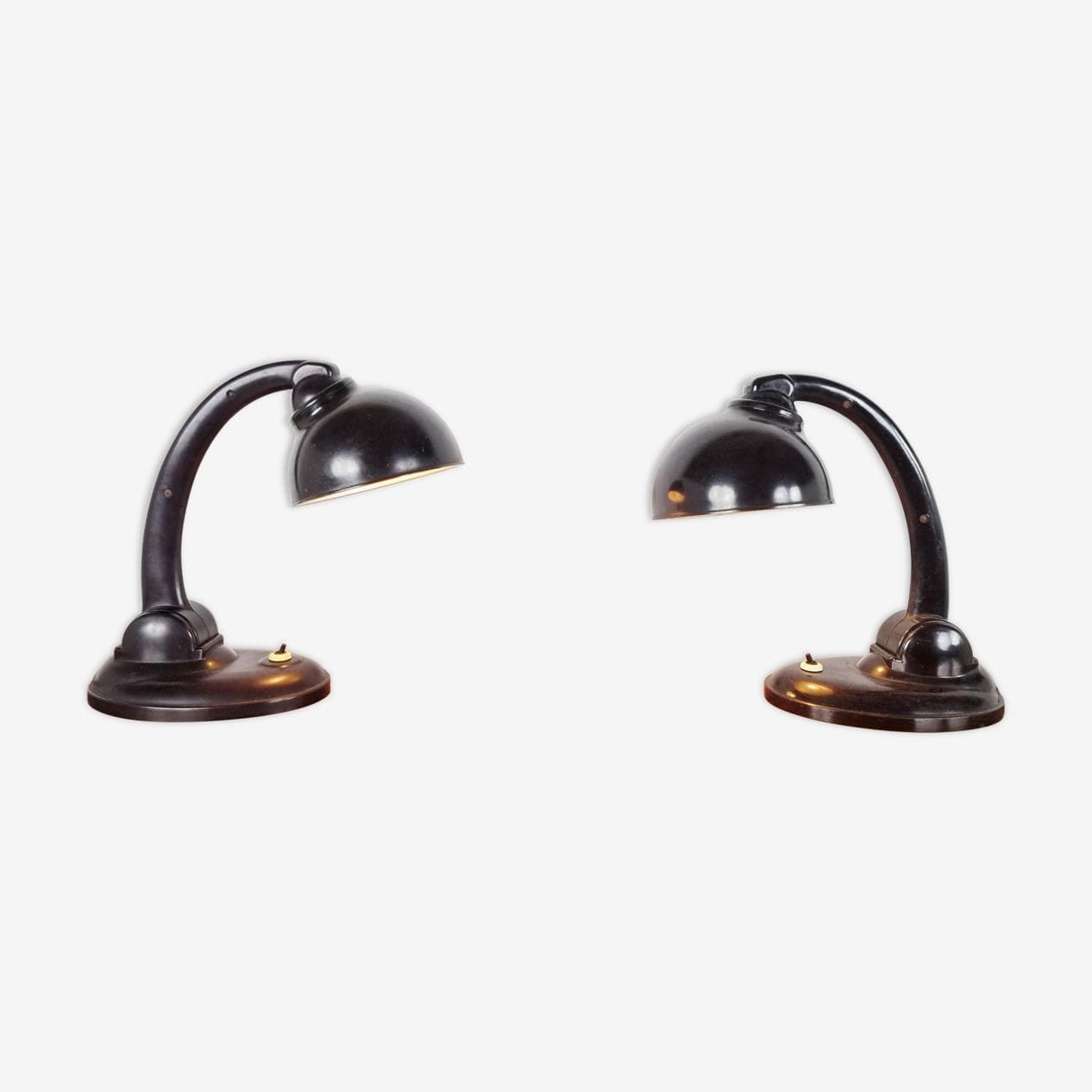 Para lamp stołowych, bakelit brązowy, proj. E. Kirkman Cole, Wielka Brytania, lata 30. - 262897