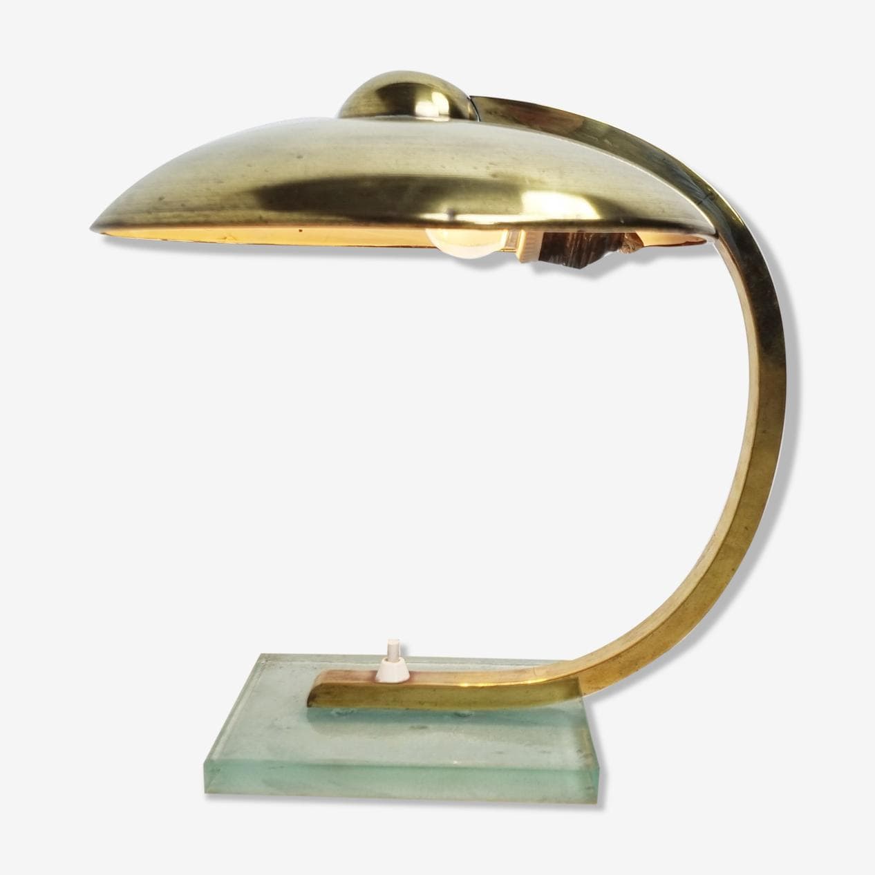 Lampa stołowa Art Deco, mosiądz złoty, szkło, Niemcy, lata 30. - 262853