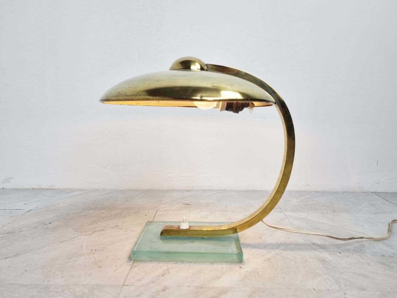 Lampa stołowa Art Deco, mosiądz złoty, szkło, Niemcy, lata 30. - 262852