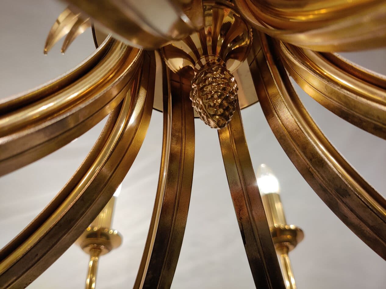 Chandelier Pineapple, gold brass, Belgium, 1970s. - 262805