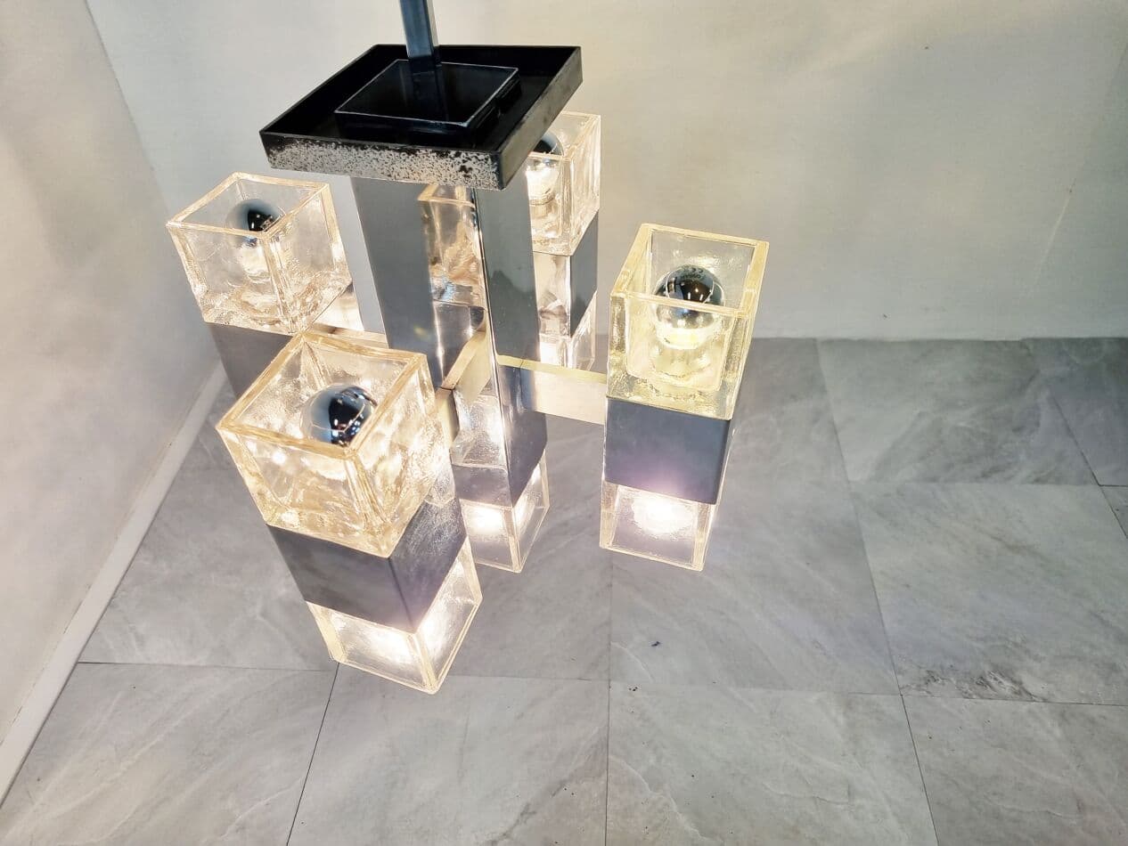 Chandelier, silver chrome, glass, Italy, 1970s. - 273803