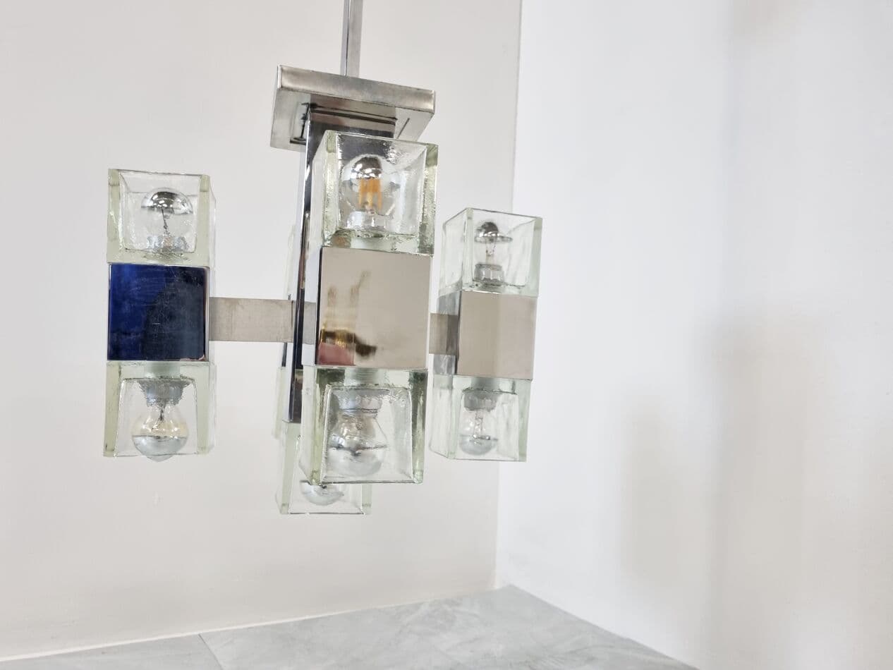 Chandelier, silver chrome, glass, Italy, 1970s. - 273807