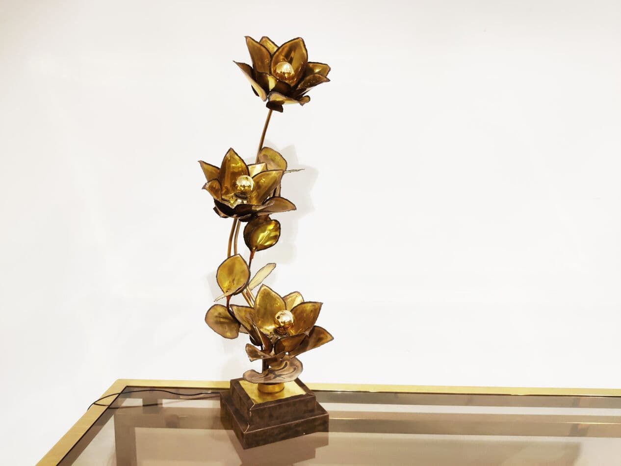 Lampa stołowa Flower, mosiądz złoty, Francja, lata 70. - 273681