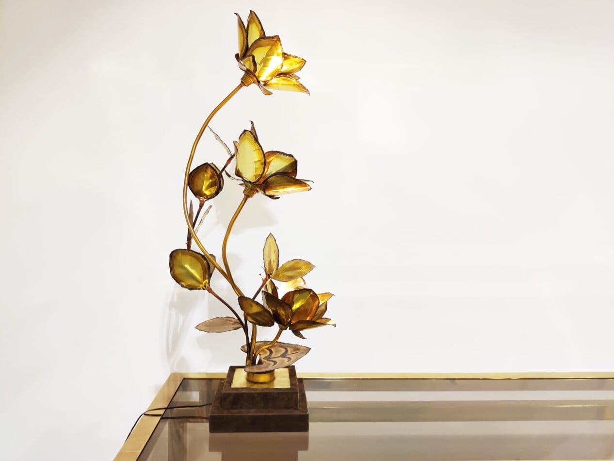 Lampa stołowa Flower, mosiądz złoty, Francja, lata 70. - 273691