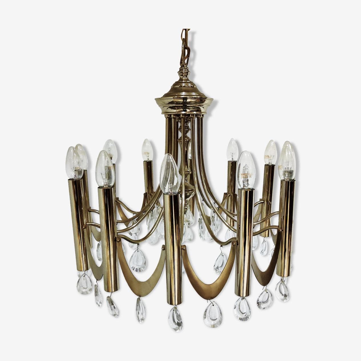 Żyrandol klasyczny, srebrny, metal, Włochy, lata 60. - 273677