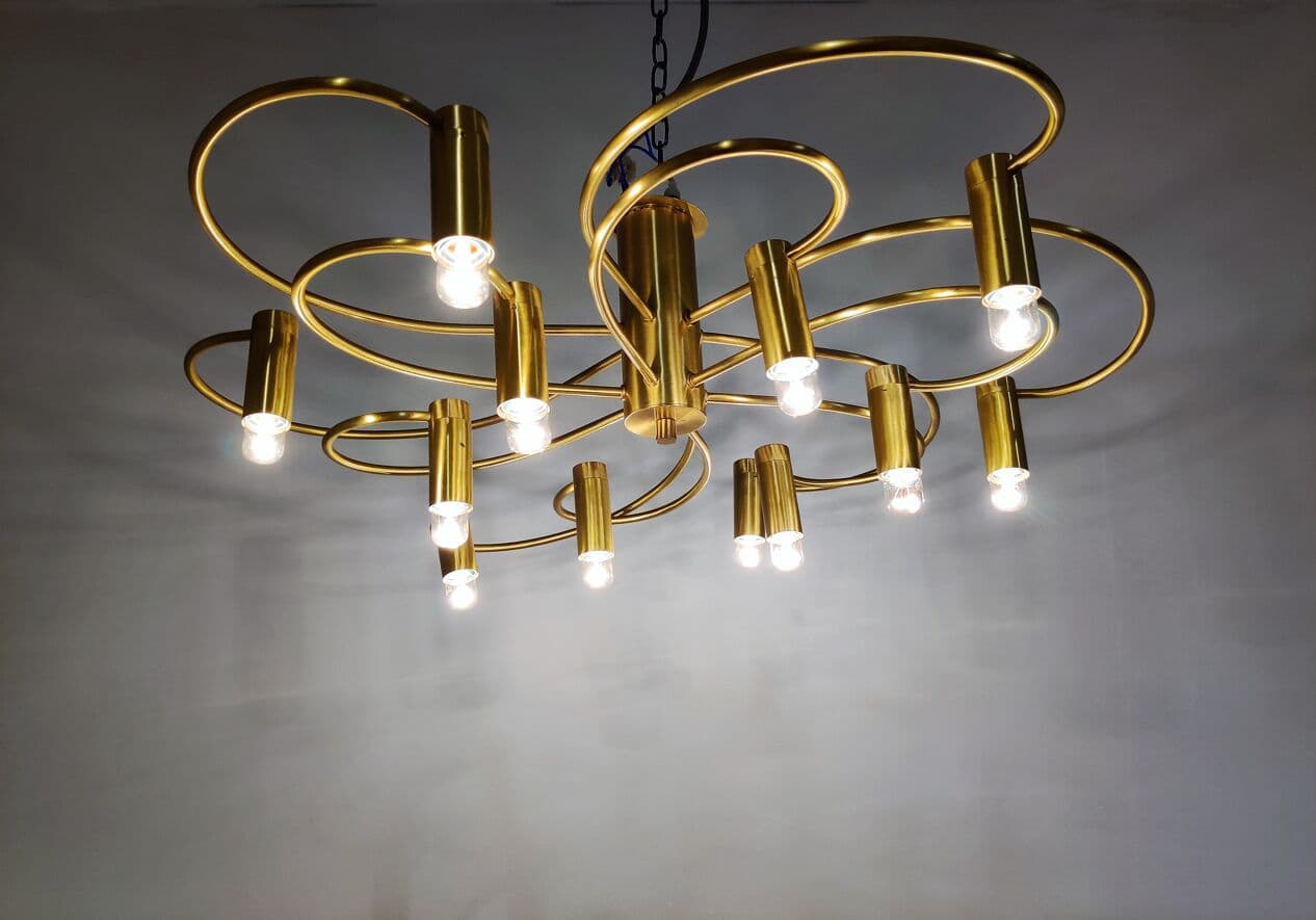 Flush mount chandelier, gold brass, Germany, 1970s - 273657