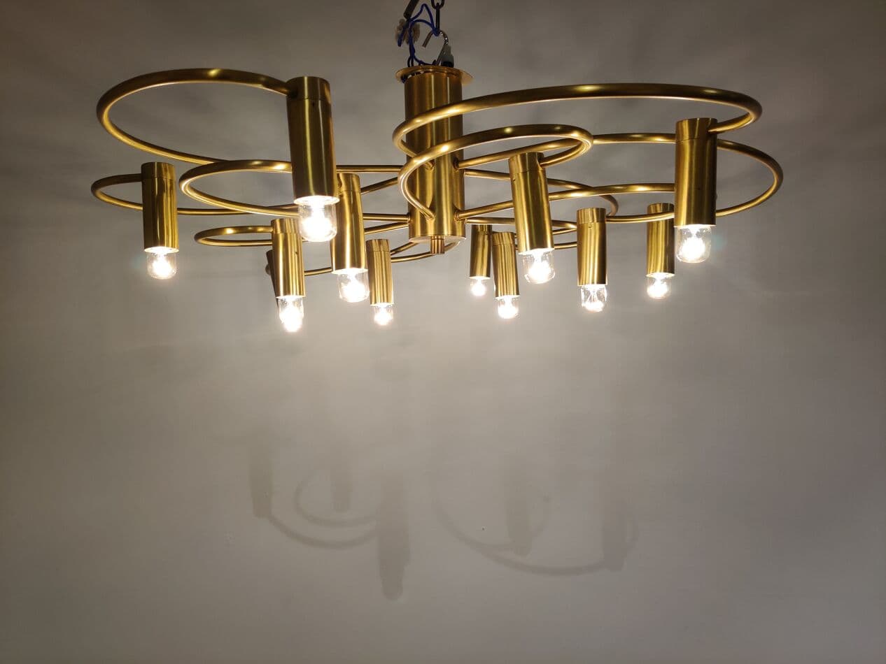 Flush mount chandelier, gold brass, Germany, 1970s - 273654