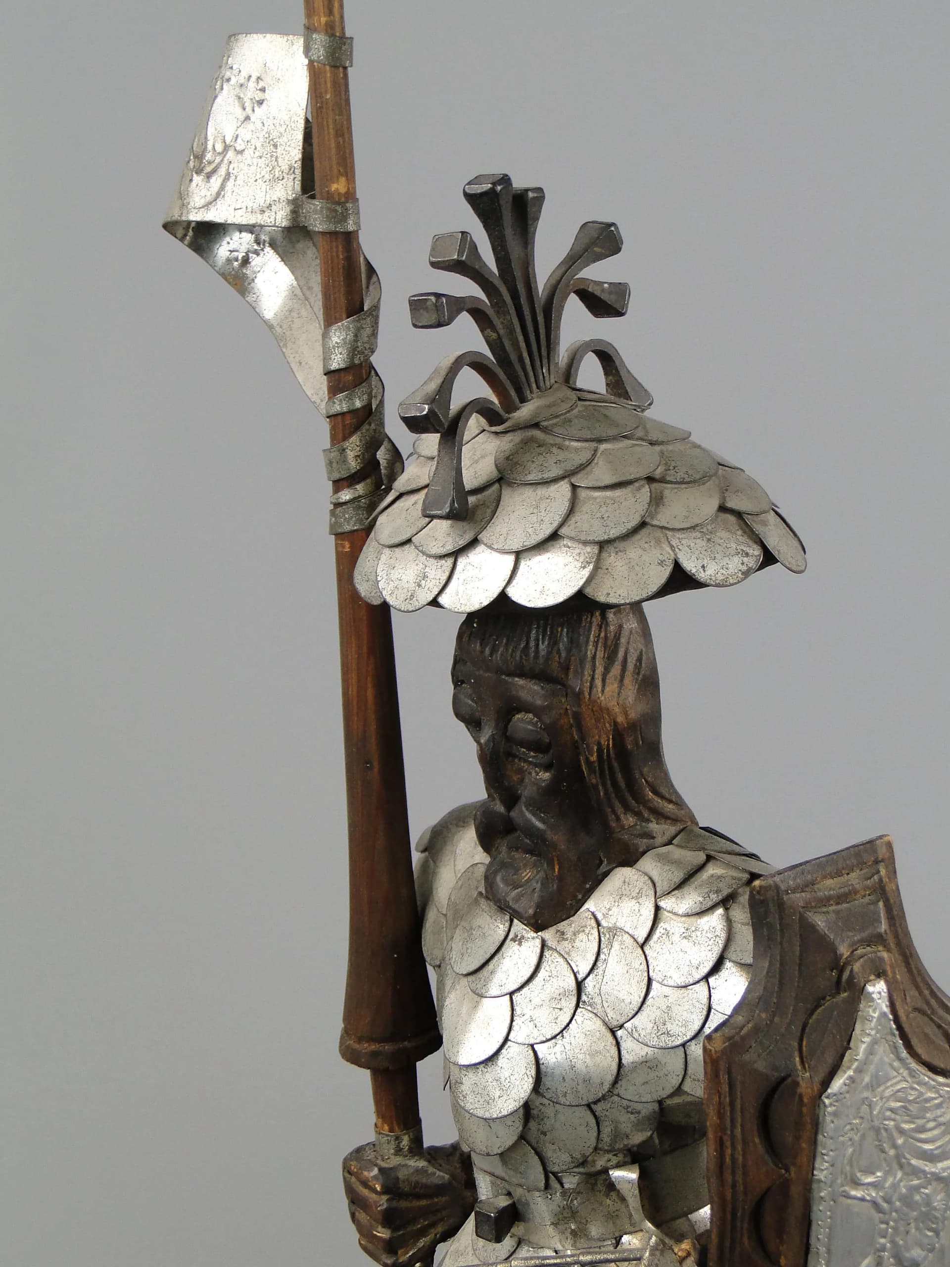Sculpture Don Quixote, brown wood, silver metal, by M. Markowski, Poland, 1980s. - 20152