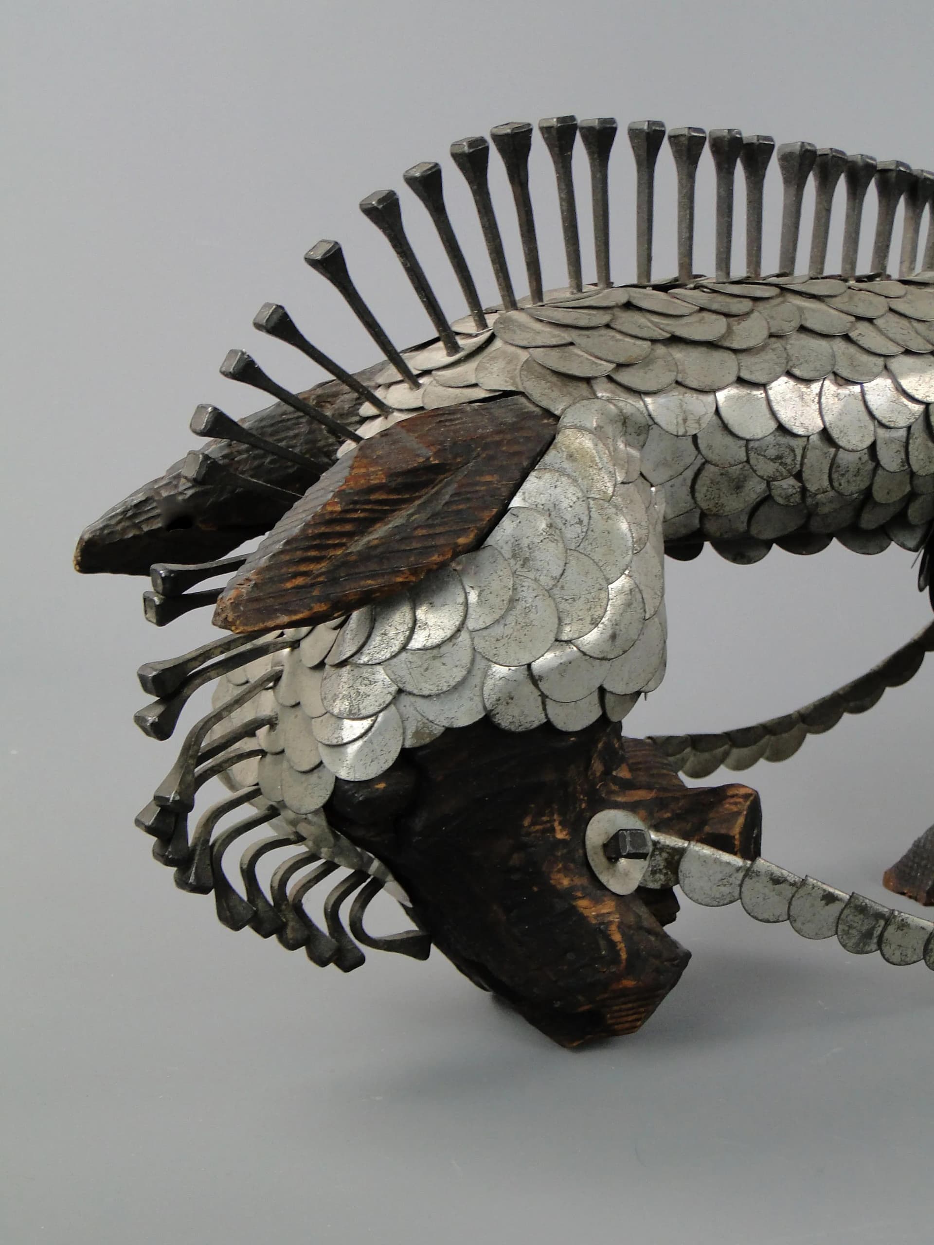 Sculpture Don Quixote, brown wood, silver metal, by M. Markowski, Poland, 1980s. - 20153