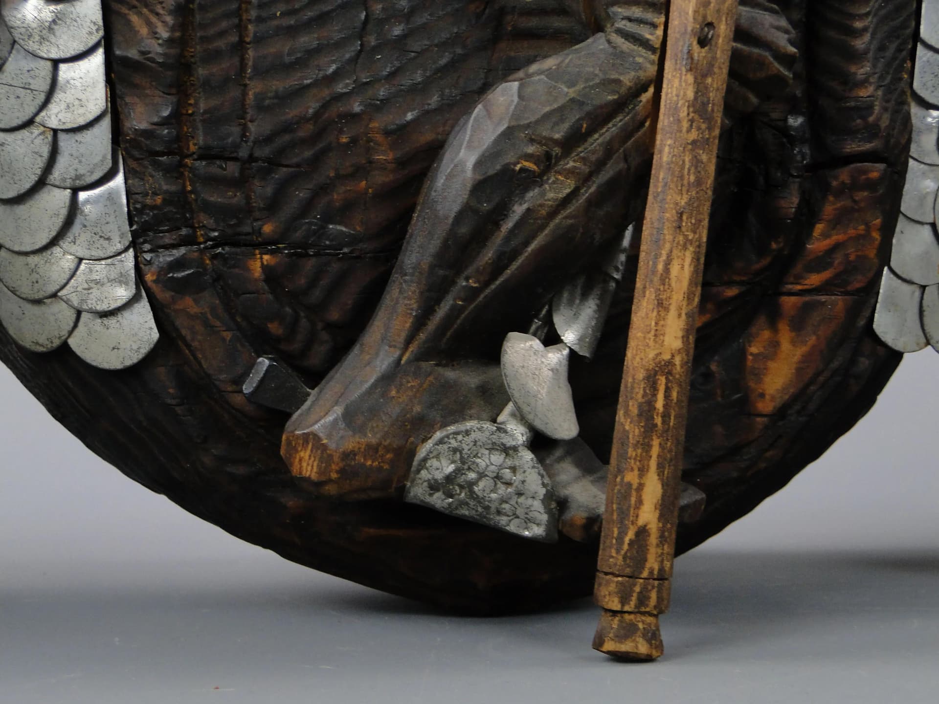 Sculpture Don Quixote, brown wood, silver metal, by M. Markowski, Poland, 1980s. - 20157