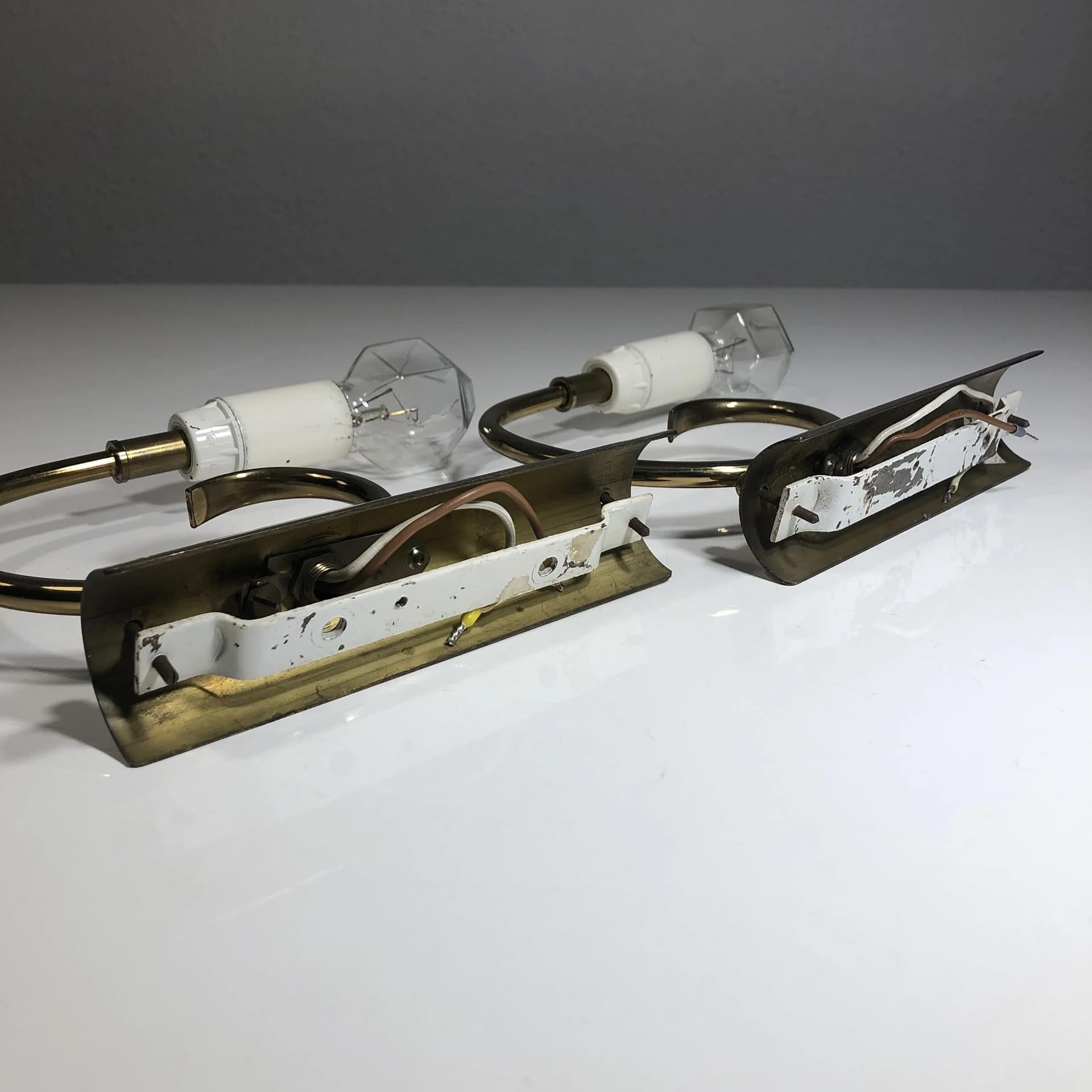 Pair of wall sconces, golden brass, Germany, 1960s. - 20214