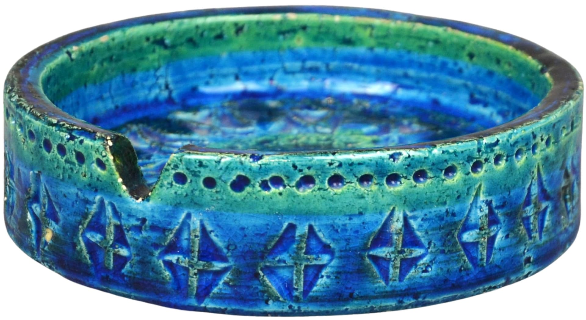 Popielniczka Rimini Blu, niebieska ceramika, proj. A. Londi, Bitossi, Włochy, lata 60.