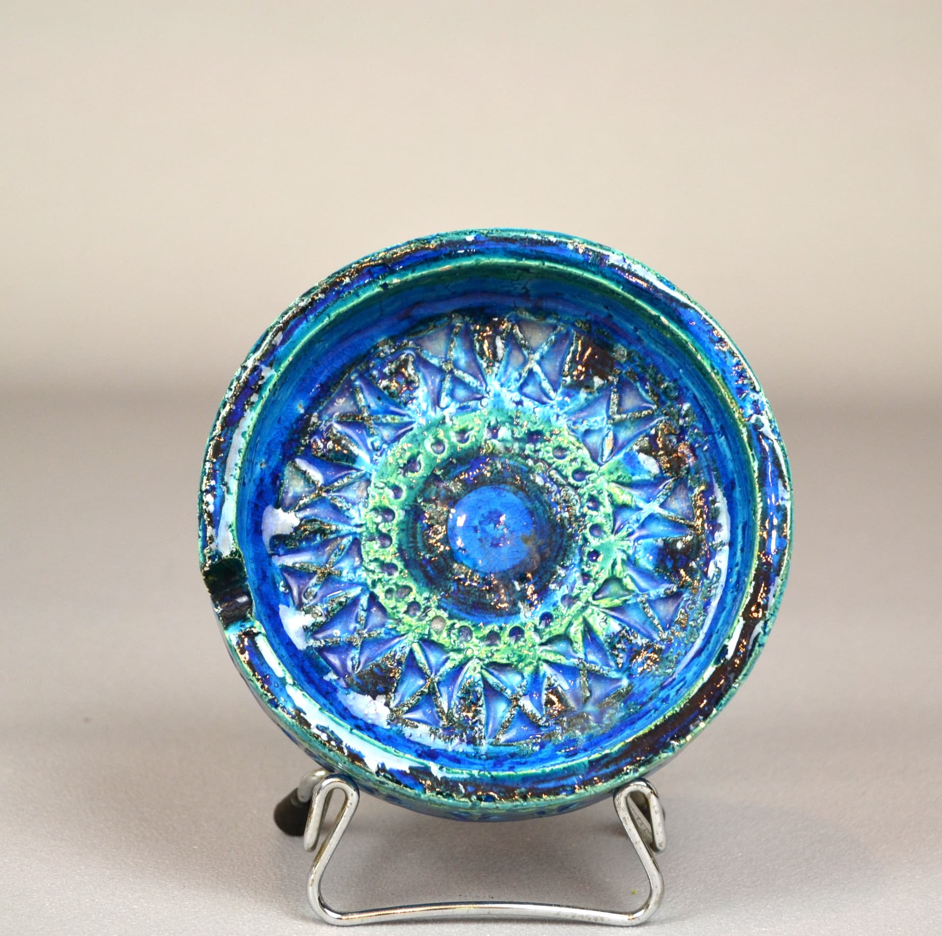 Popielniczka Rimini Blu, niebieska ceramika, proj. A. Londi, Bitossi, Włochy, lata 60. - 104