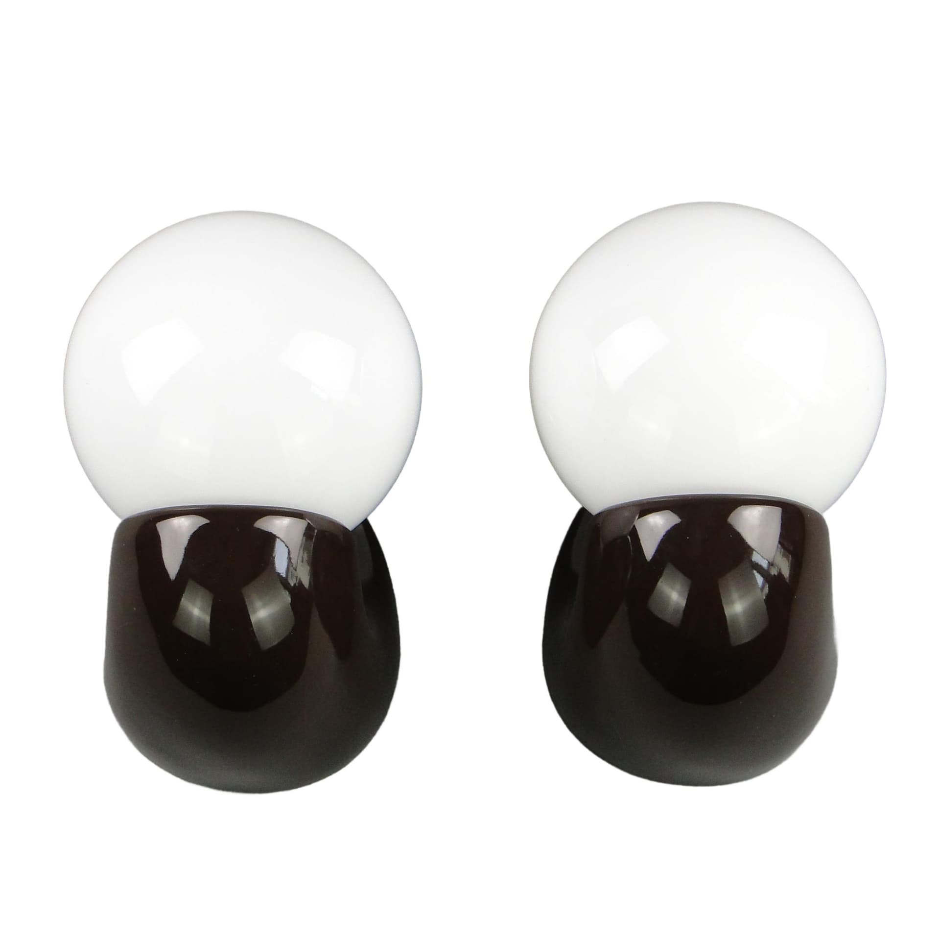 Pair of modernist wall sconces, brown ceramic white glass, Poland, 1970s.
