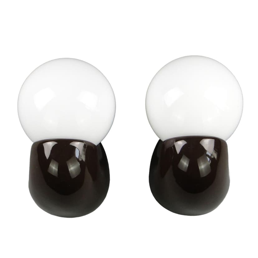 Para kinkietów modernistycznych, ceramika brązowa szkło białe, Polska, lata 70.