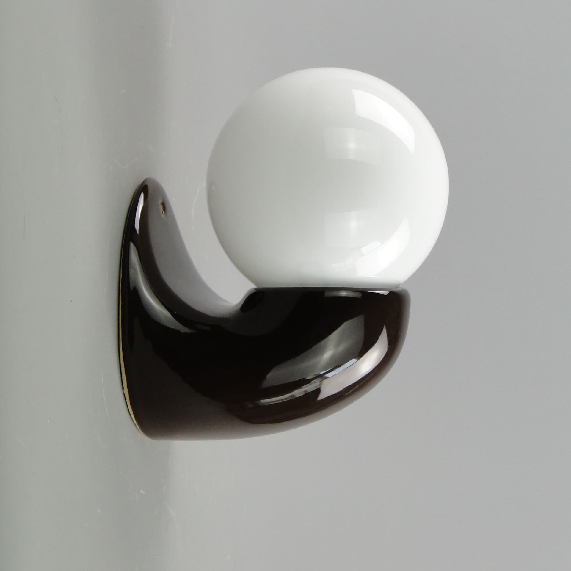 Pair of modernist wall sconces, brown ceramic white glass, Poland, 1970s. - 2125