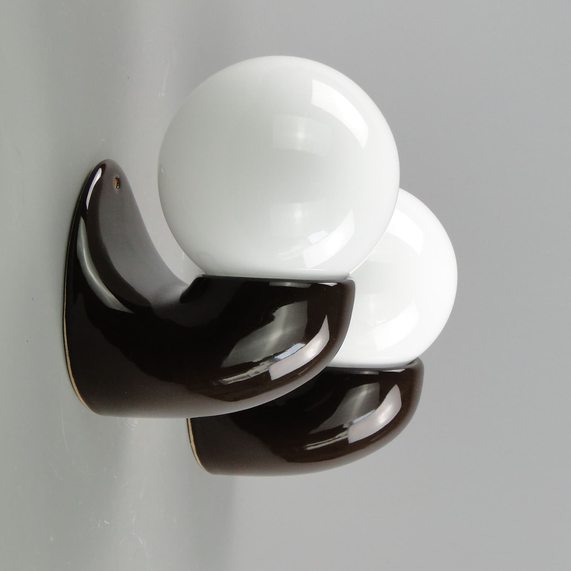 Pair of modernist wall sconces, brown ceramic white glass, Poland, 1970s. - 2120