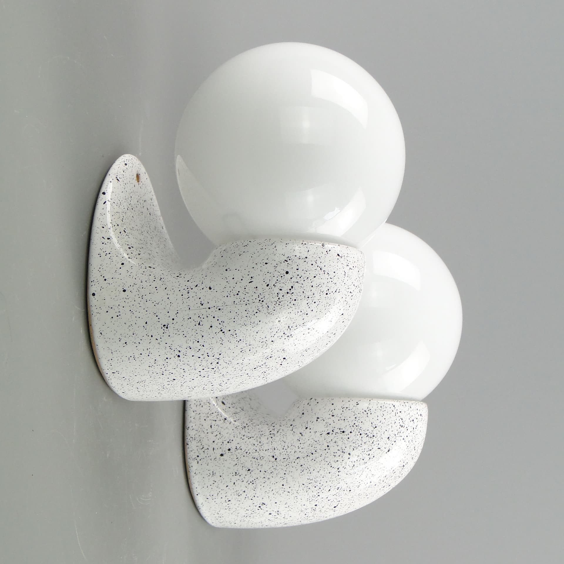 Pair of modernist wall sconces, white ceramics, opaline glass, Poland, 1970s. - 2148