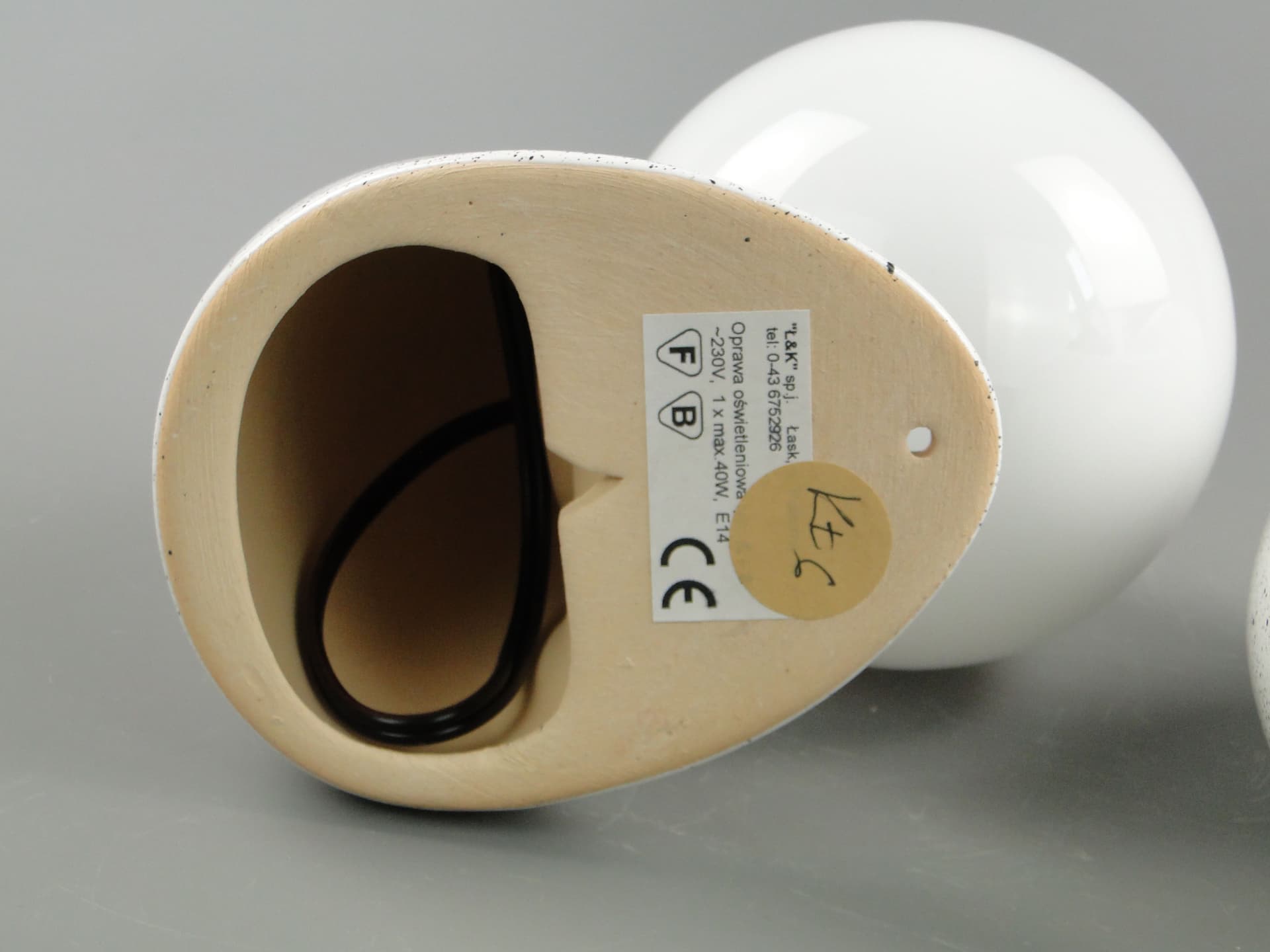 Pair of modernist wall sconces, white ceramics, opaline glass, Poland, 1970s. - 2153