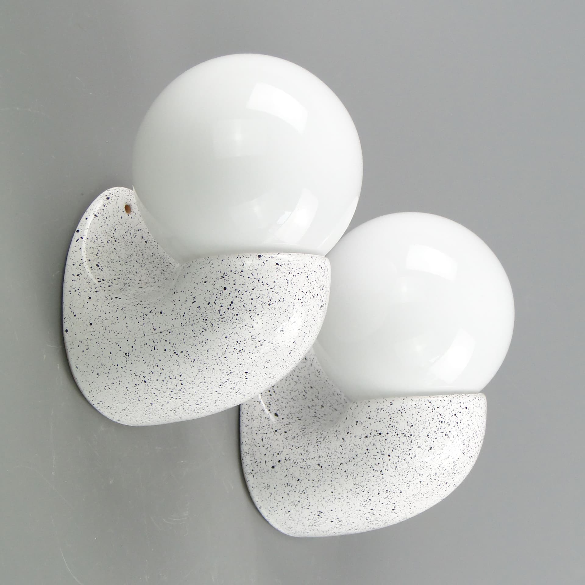 Pair of modernist wall sconces, white ceramics, opaline glass, Poland, 1970s. - 2149