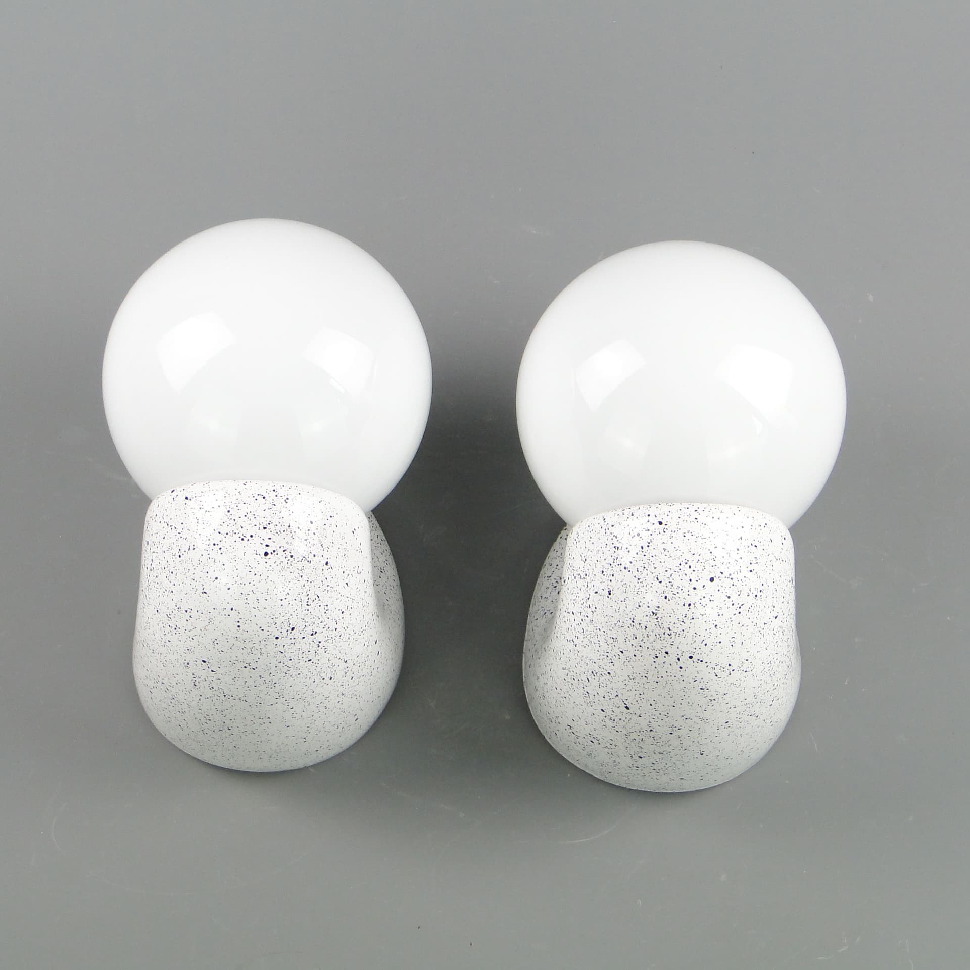 Pair of modernist wall sconces, white ceramics, opaline glass, Poland, 1970s. - 2146