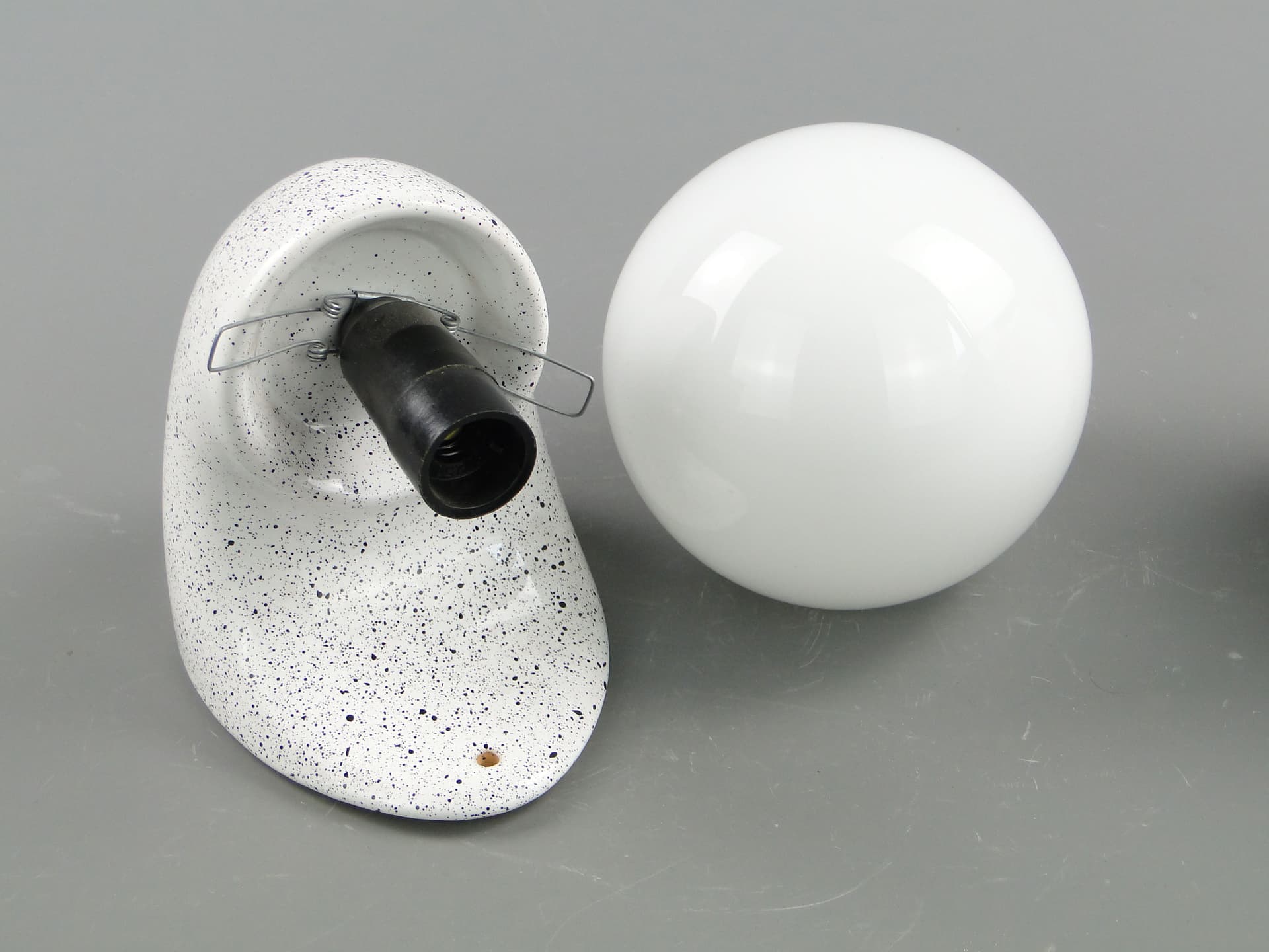 Pair of modernist wall sconces, white ceramics, opaline glass, Poland, 1970s. - 2154