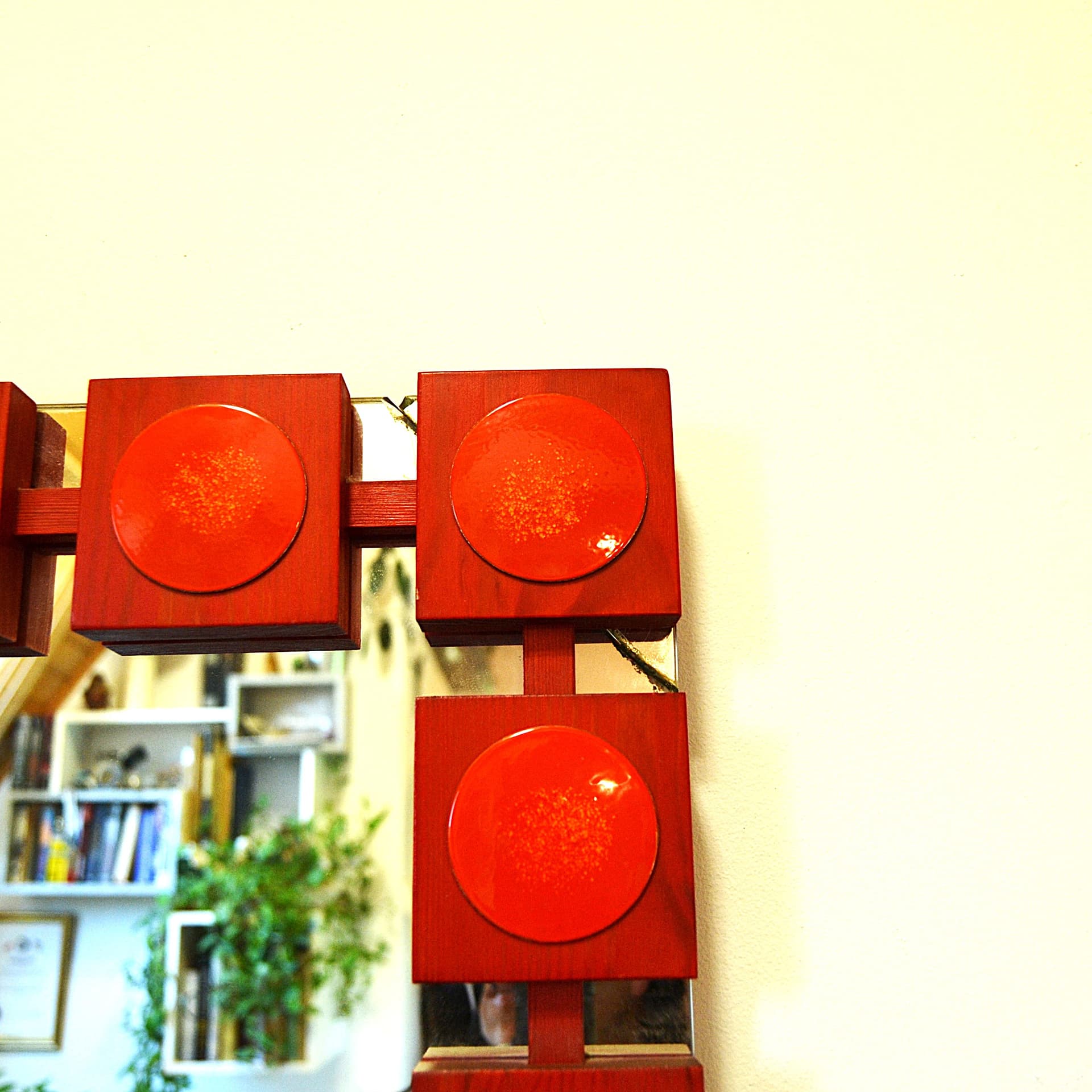 Console with Mirror, red, wood, by L. G. Nilsson, E. Wrangel, Ateljé Glas & Trä, Sweden, 1960s. - 79275