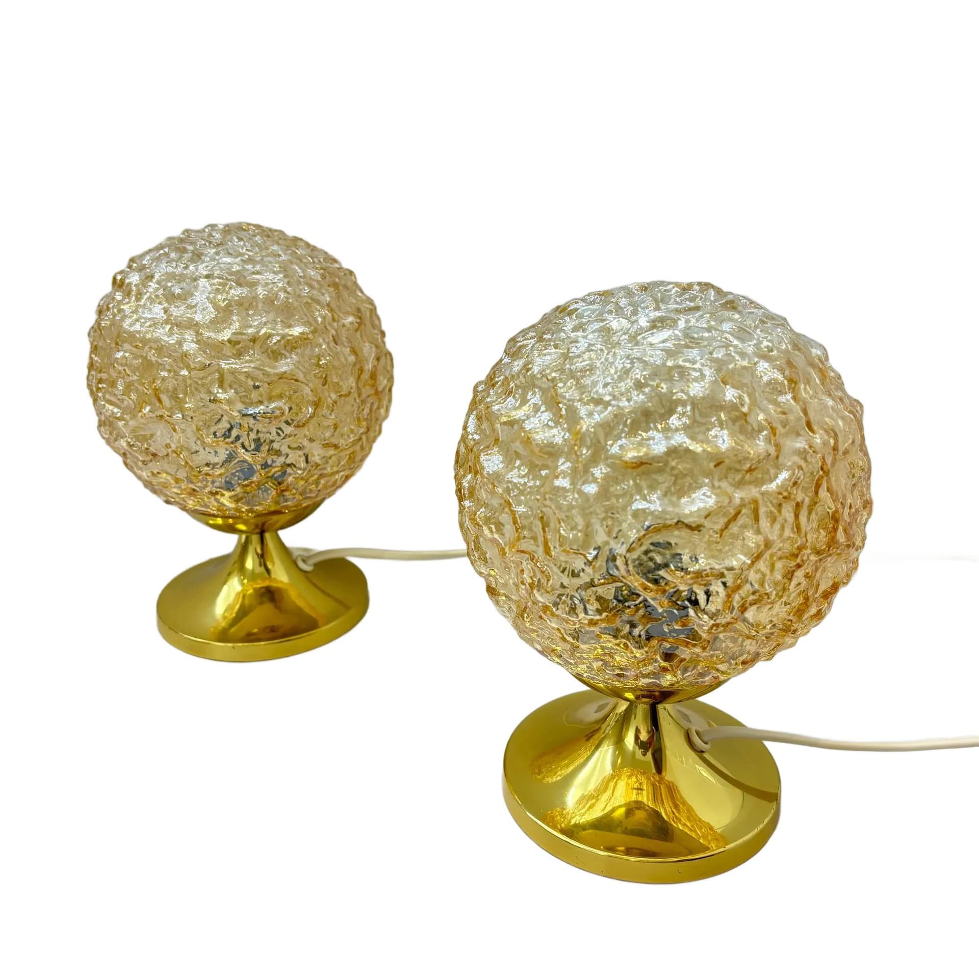 Para lampek nocnych, szkło złoty, stal złoty, Niemcy, lata 70.