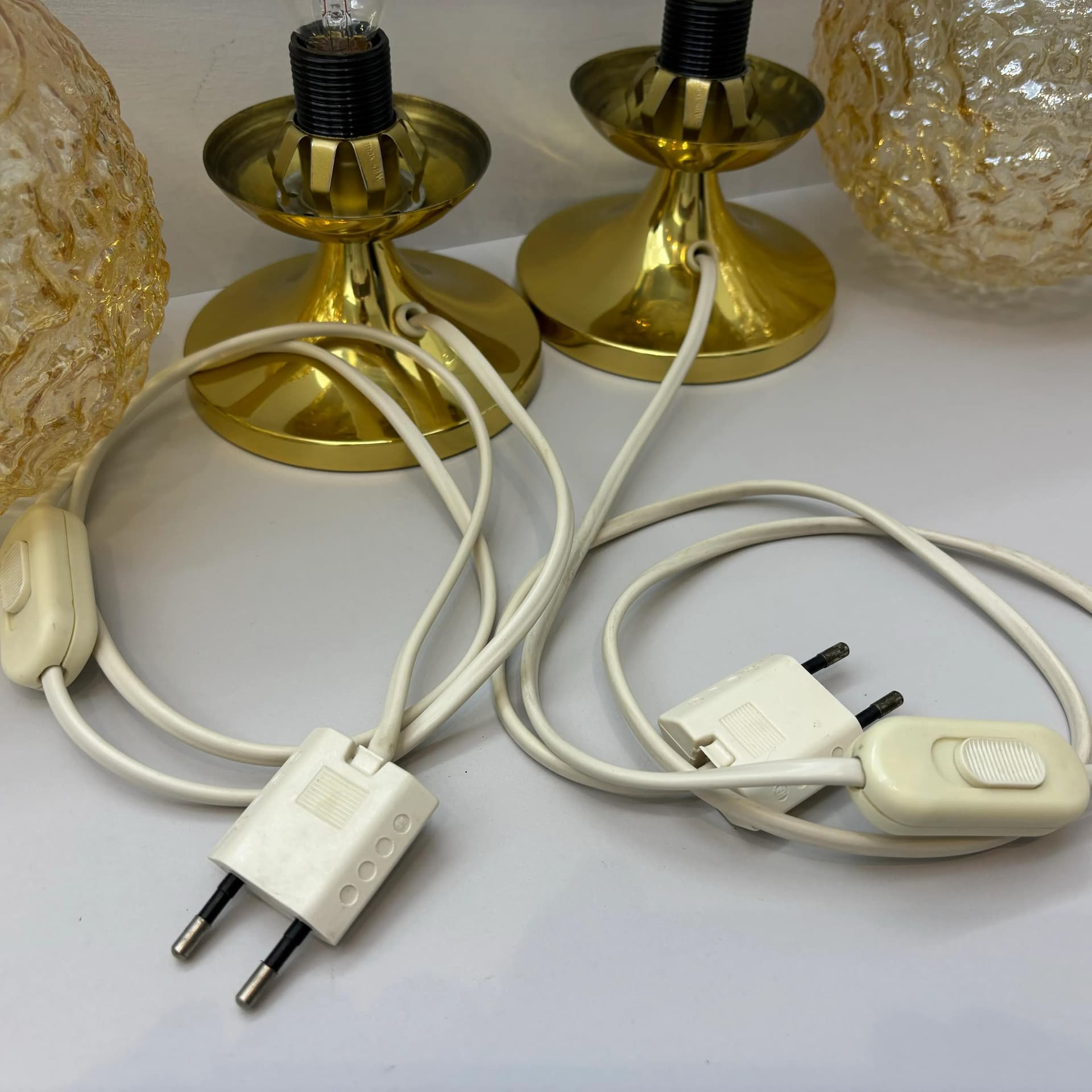 Para lampek nocnych, szkło złoty, stal złoty, Niemcy, lata 70. - 20631