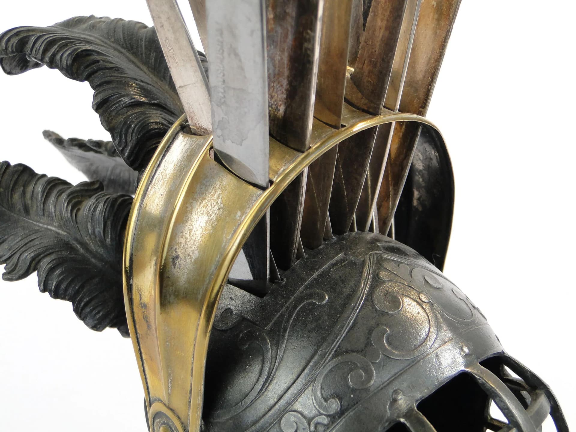 Fruit Knife Set Knight’s Helmet, grey pewter brass, Albrecht Kohler, Austria, early 20th c. - 20966