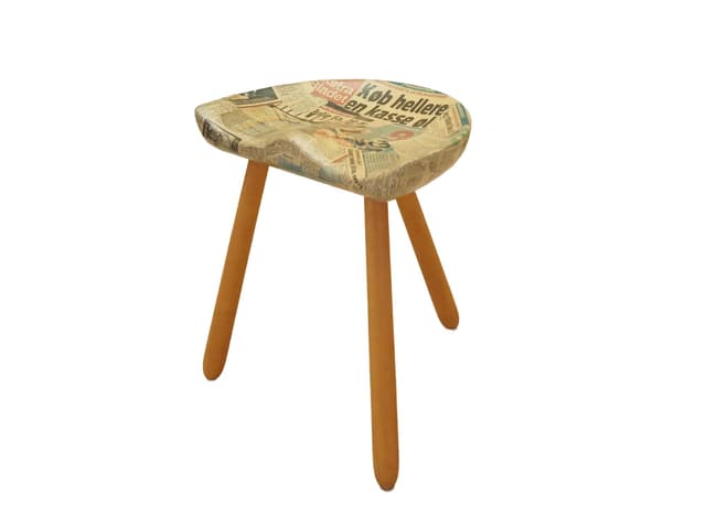 Three-legged stool, yellow, wood, by A. Hovmand-Olsen, Denmark, 1950s. - DIMENSION