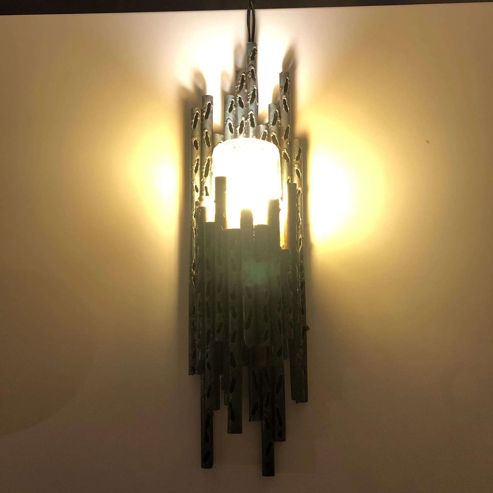 Para kinkietów, stal szara, szkło żółte, proj. M. Fantoni, Włochy, lata 70. - 21103