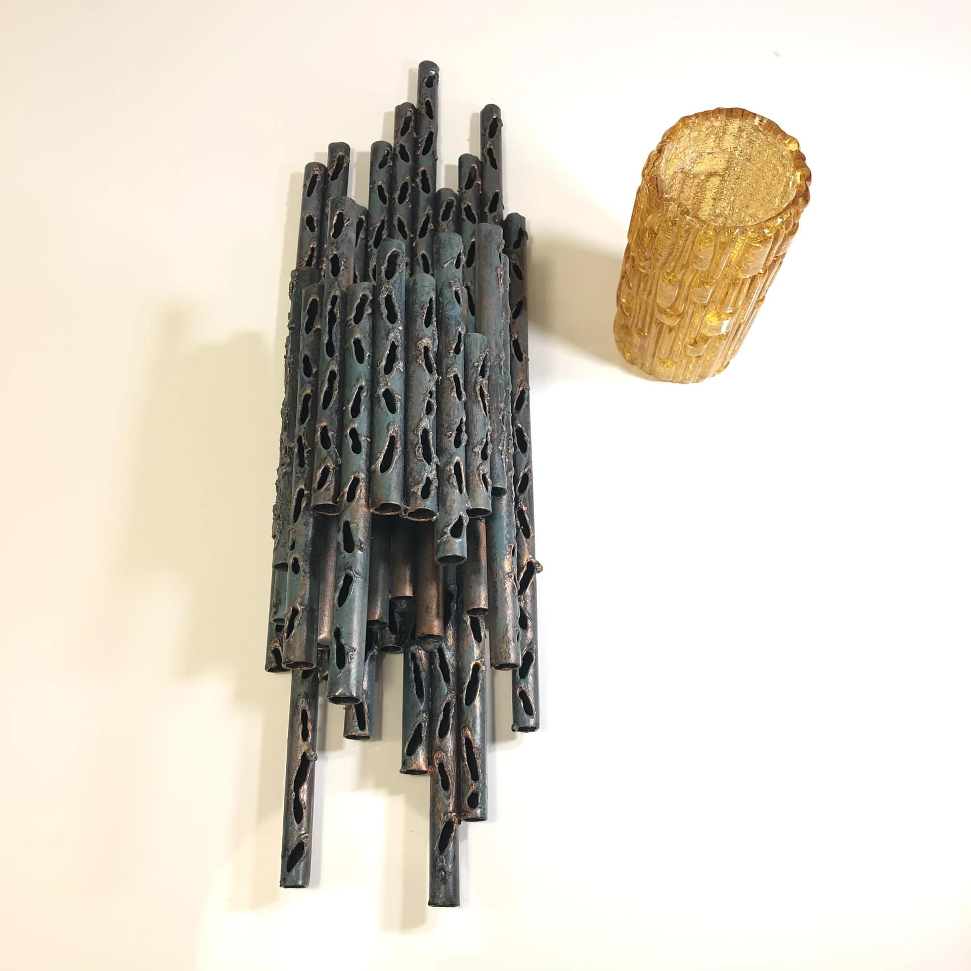 Para kinkietów, stal szara, szkło żółte, proj. M. Fantoni, Włochy, lata 70. - 21104