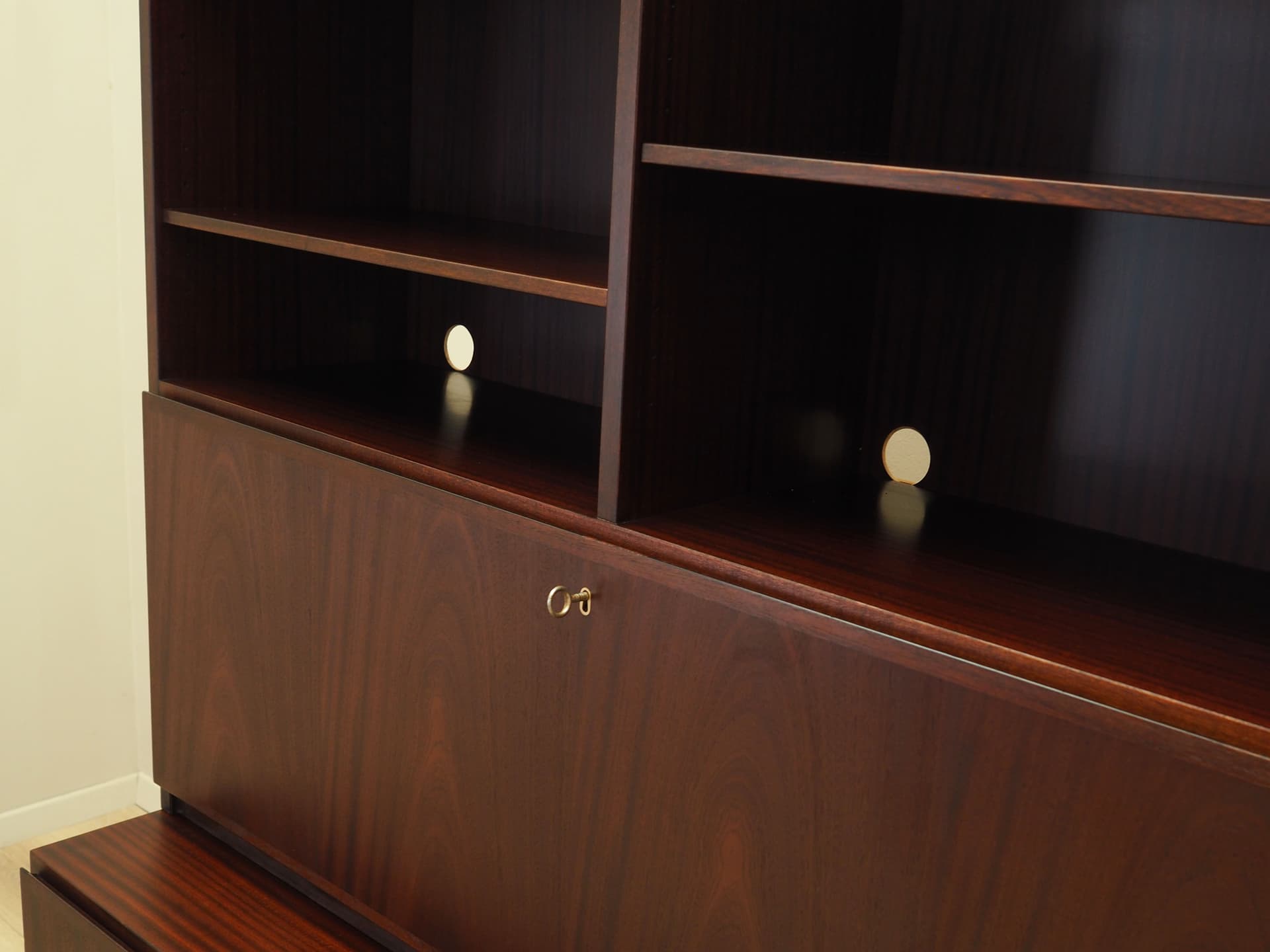 Biblioteczka, mahoń brązowy ciemny, Omann Jun, Dania, lata 70. - 73514