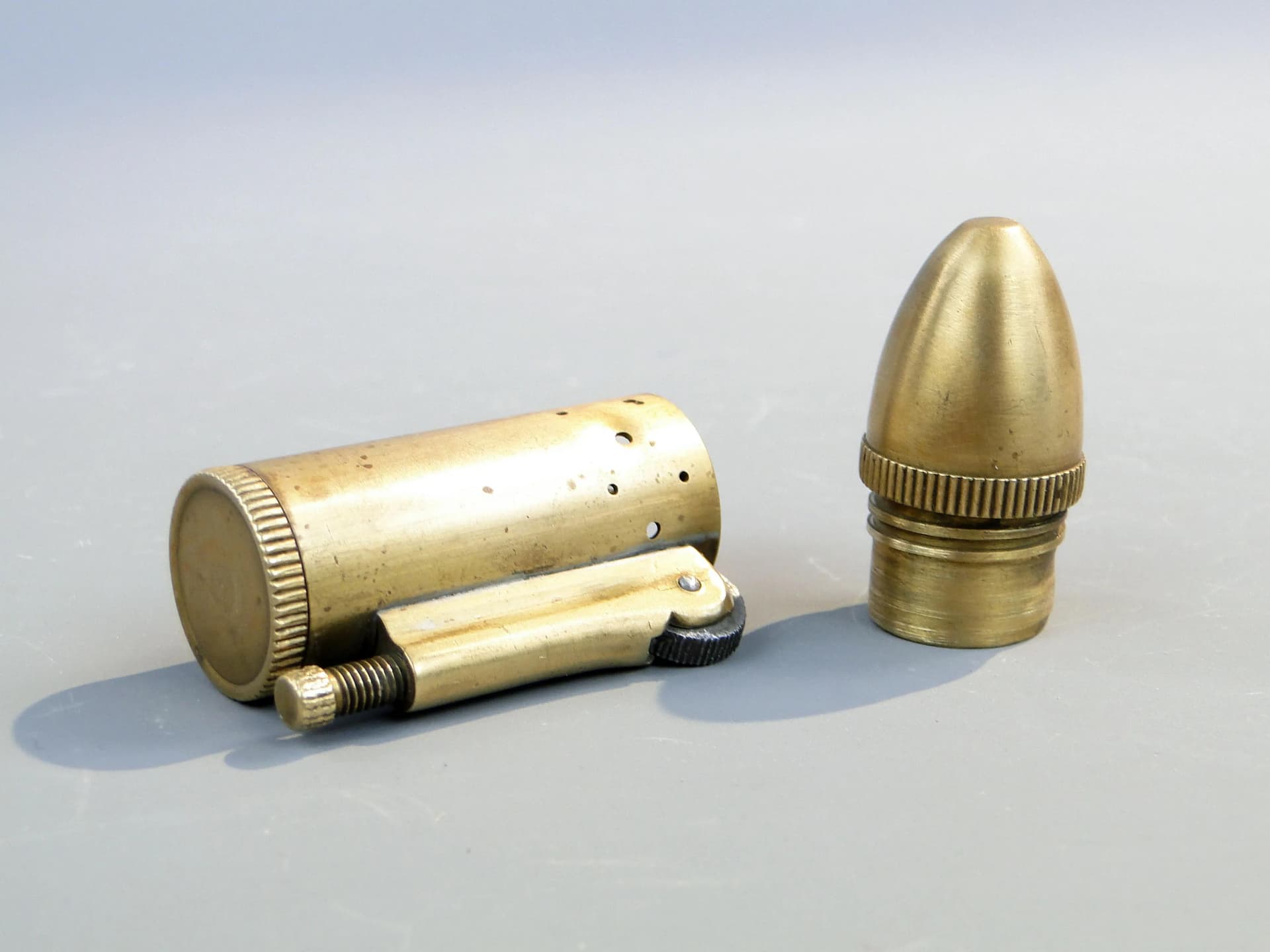 Zapalniczka benzynowa, złocisty brąz, brąz, industrialna, początek XX w. - 21129