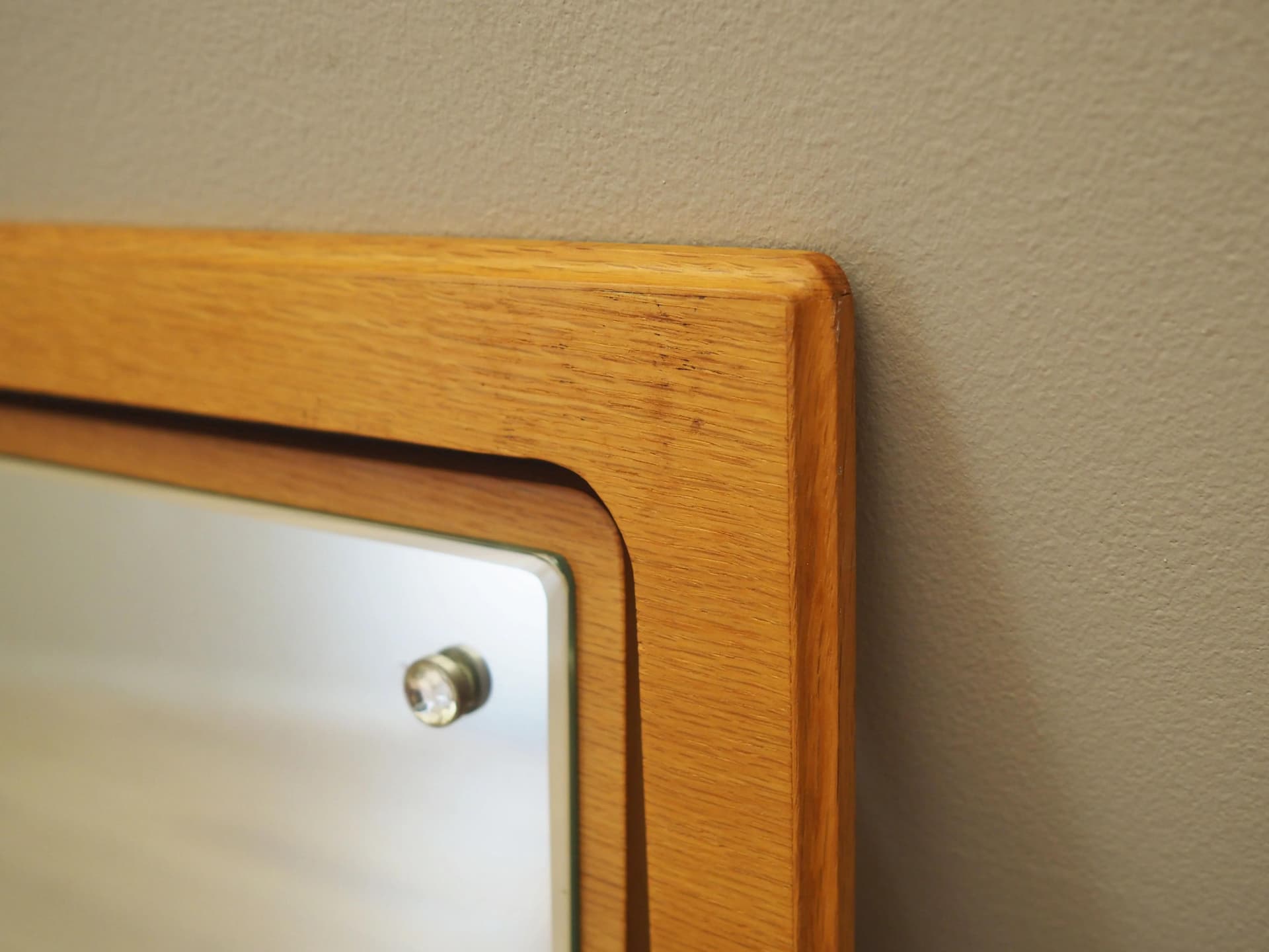 Wall-mounted coat rack with mirror, yellow ash, glass, Denmark, 1980s. - 21027
