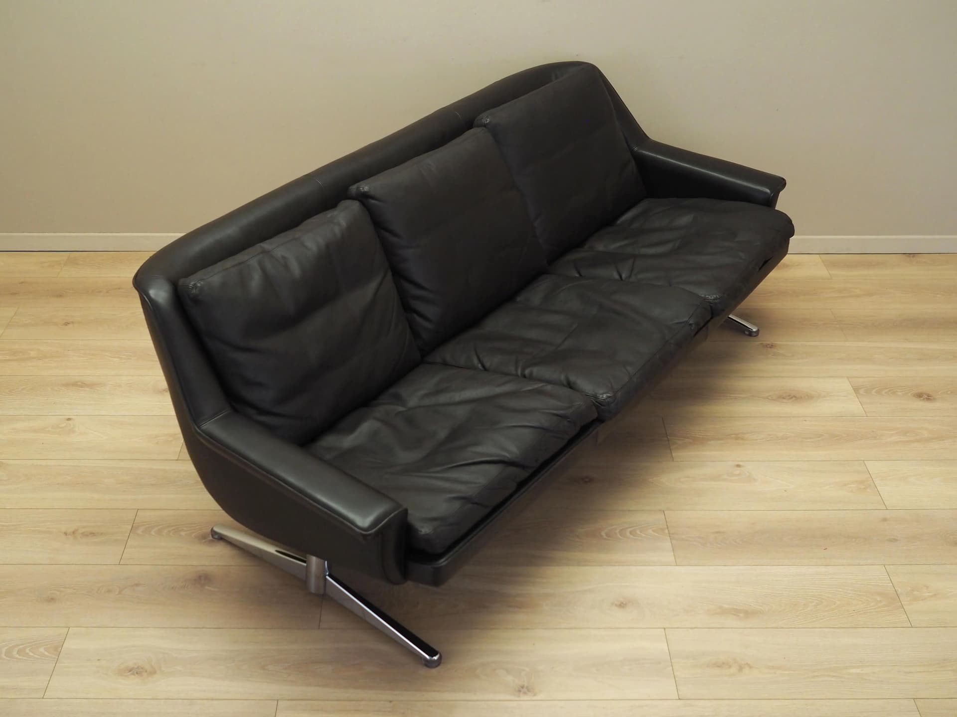 Sofa, skóra naturalna brązowy ciemny, proj. W. Langenfeld, Dania, lata 70. - 20992