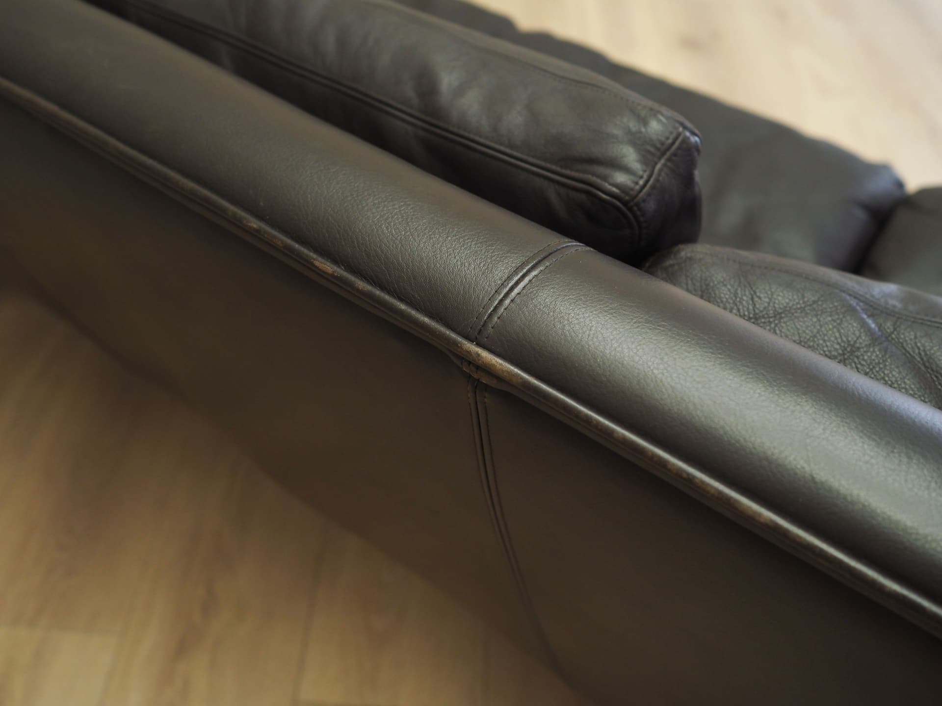 Sofa, skóra naturalna brązowy ciemny, proj. W. Langenfeld, Dania, lata 70. - 67494