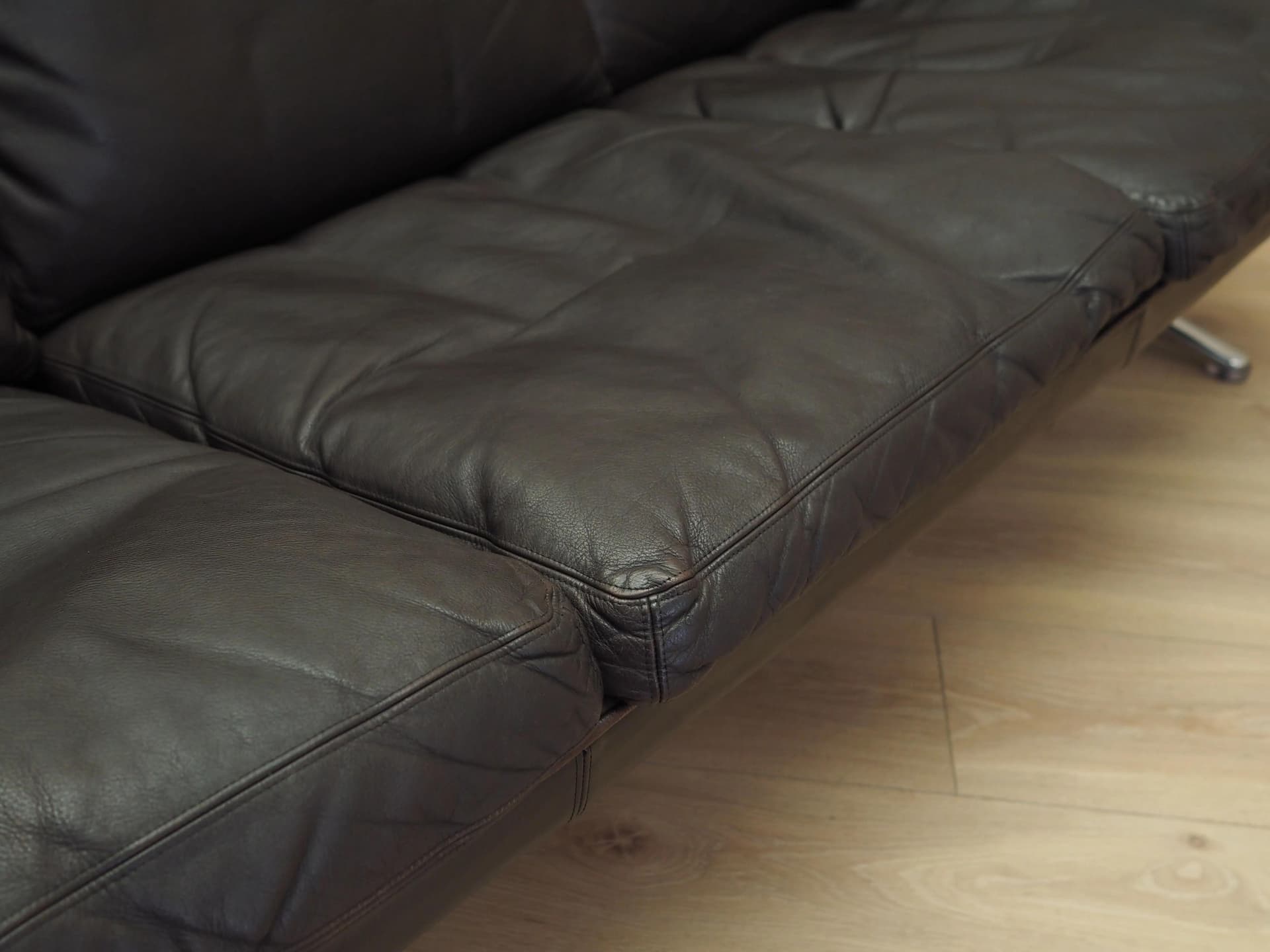 Sofa, skóra naturalna brązowy ciemny, proj. W. Langenfeld, Dania, lata 70. - 20995