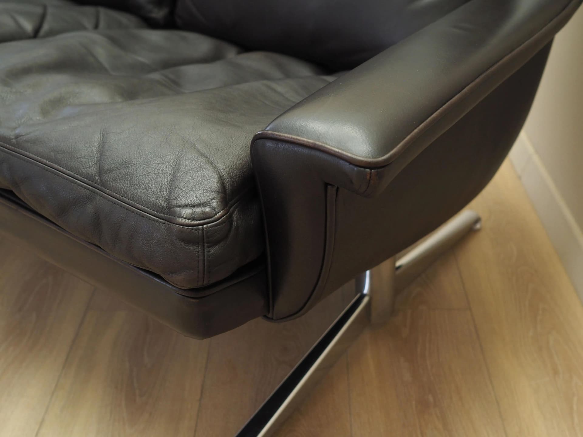 Sofa, skóra naturalna brązowy ciemny, proj. W. Langenfeld, Dania, lata 70. - 20996