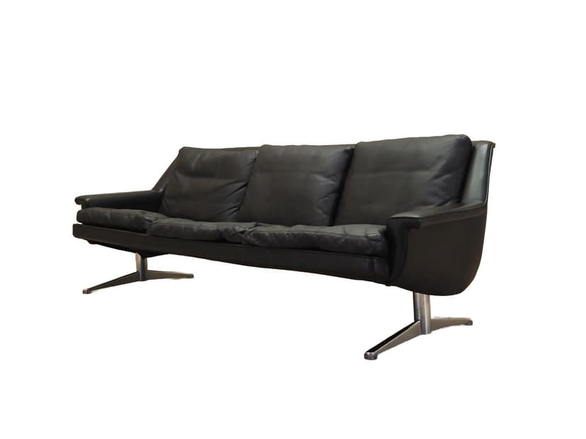 Sofa, skóra naturalna brązowy ciemny, proj. W. Langenfeld, Dania, lata 70.