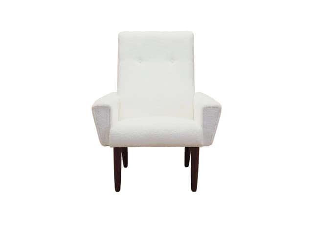 Armchair, white fabric, teak wood, Denmark, 1970s - DIMENSION