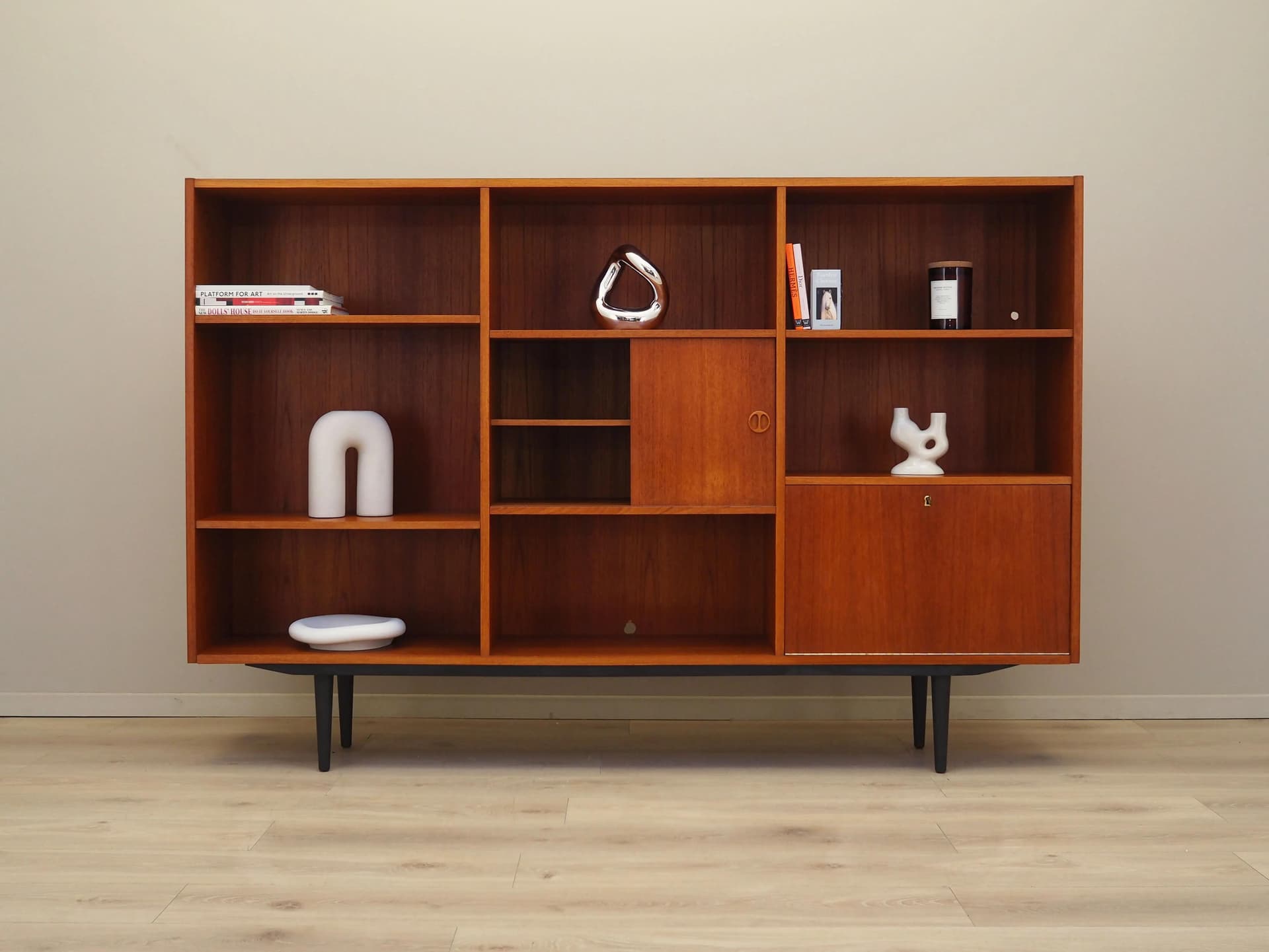 Biblioteczka, mid-century modern, teak pomarańczowy, Dania, lata 70. - 21153