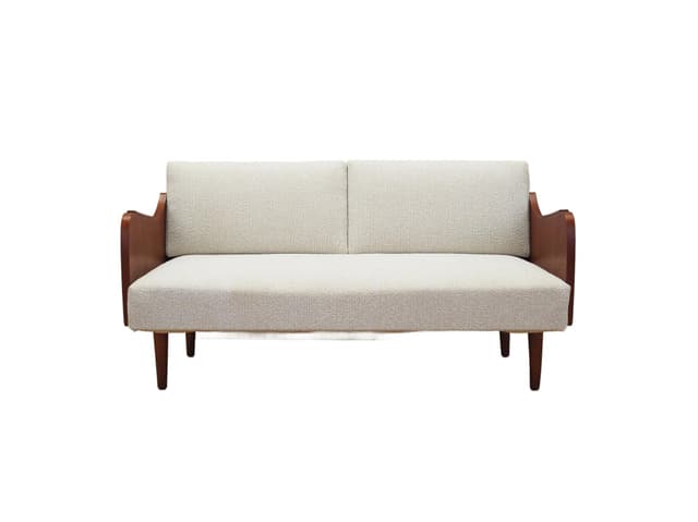 Sofa, beżowa, tkanina, drewno tekowe, Dania, lata 70. - WYMIARY