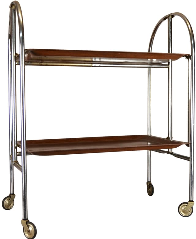 Bar Cart Space Age, brown wood, chrome steel, Germany, 1970s - DIMENSION