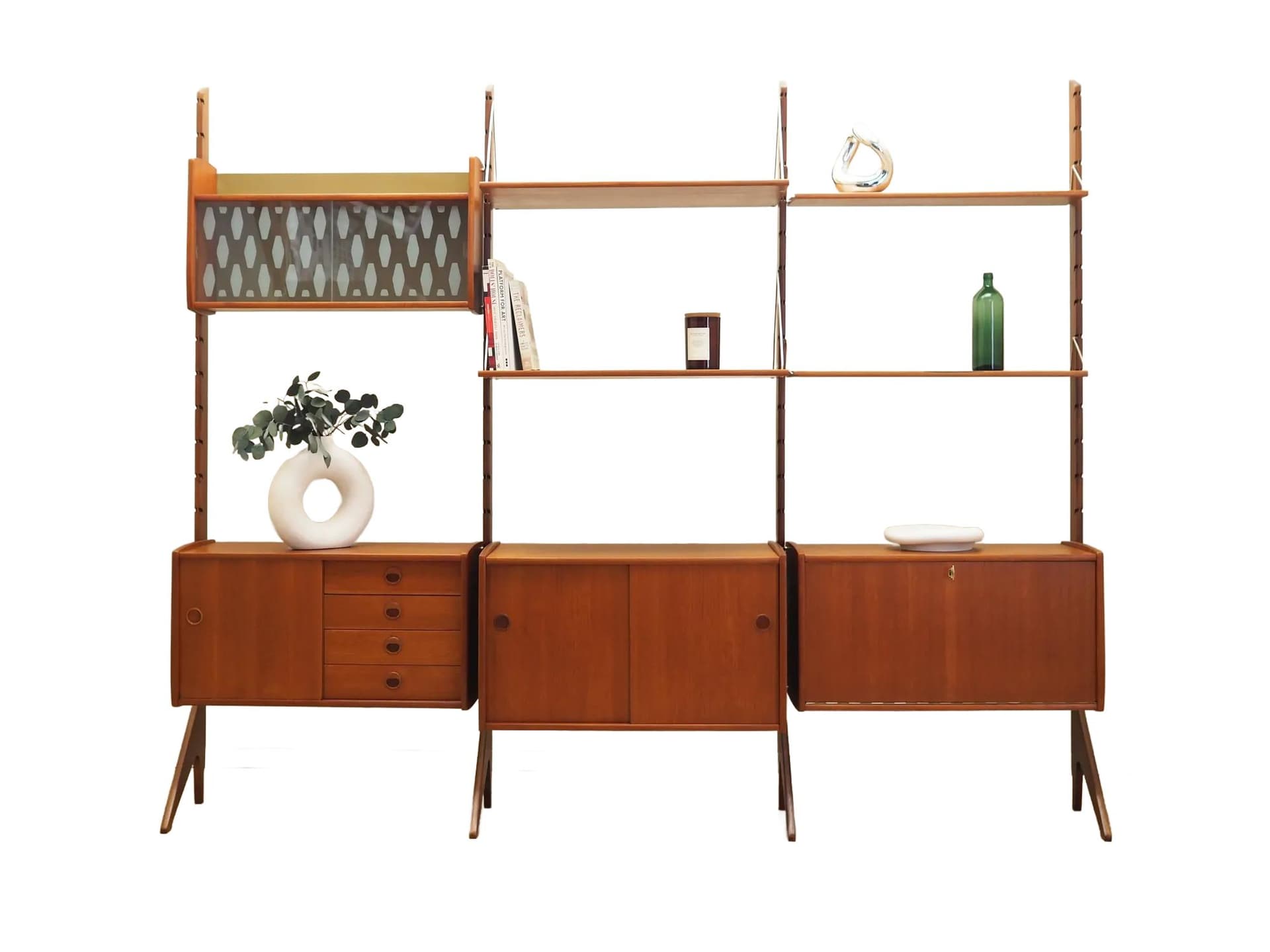 Regał systemowy Ergo, teak brązowy, proj. J. Texmon & E. Blindheim, Norwegia, lata 60.