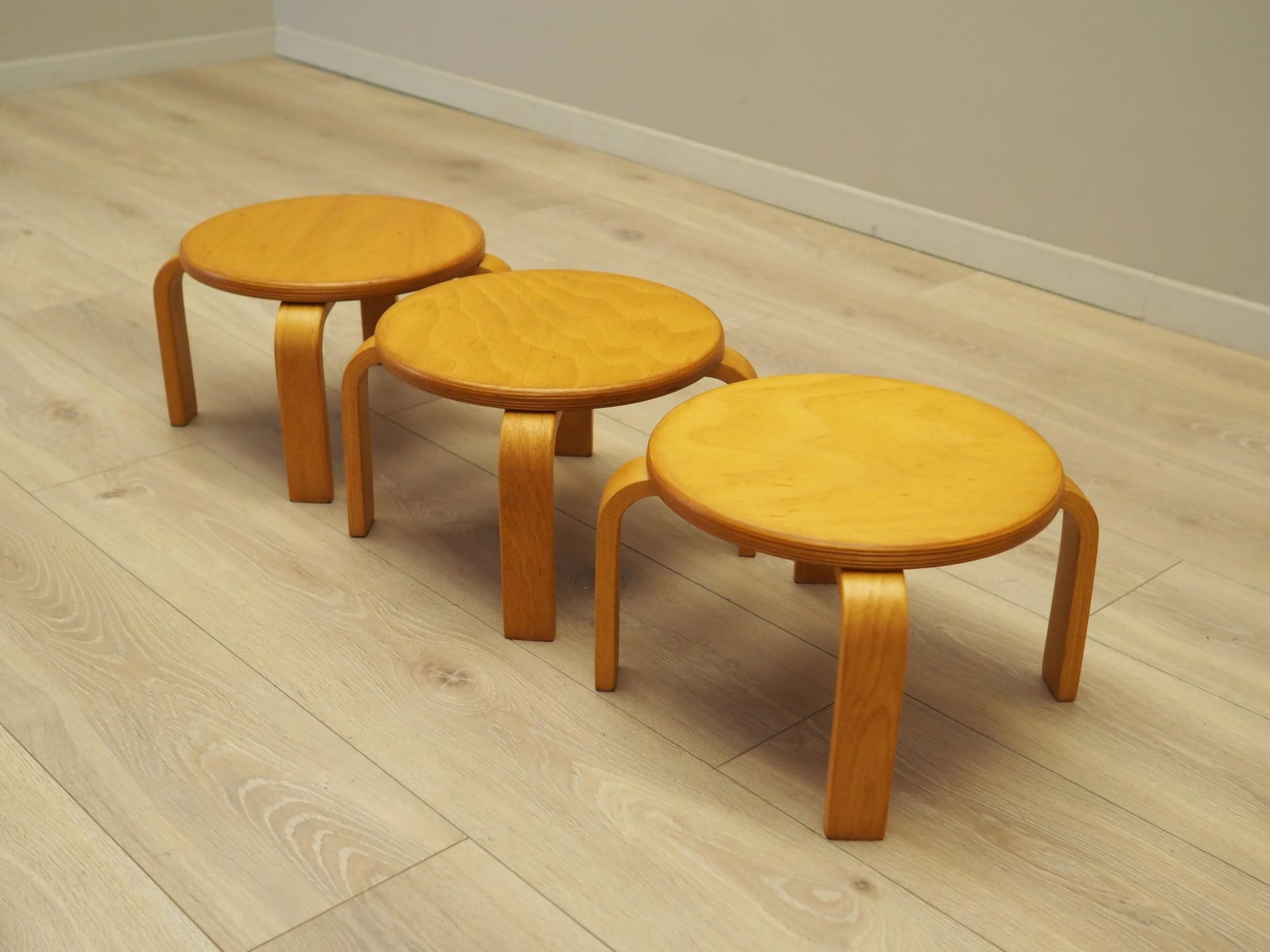 Set of Three Plant Stands, yellow, plywood, Denmark, 1970s - 21182